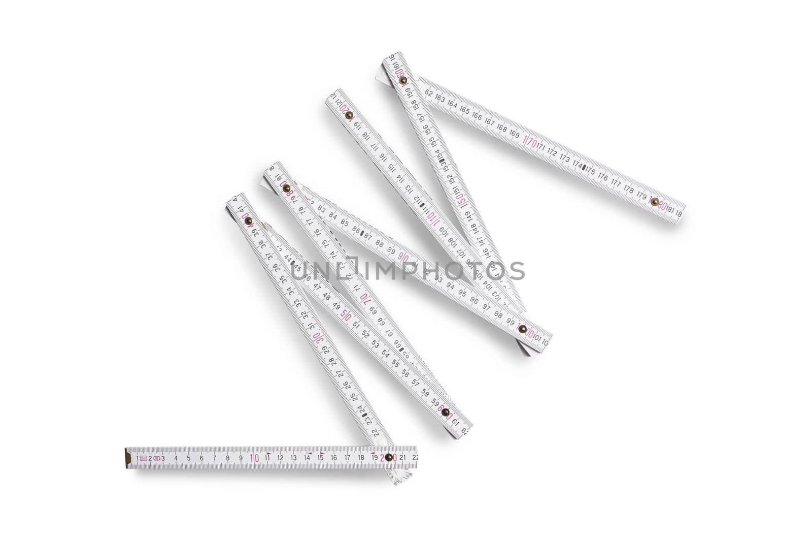 White Folding rule measuring tool isolated on white background