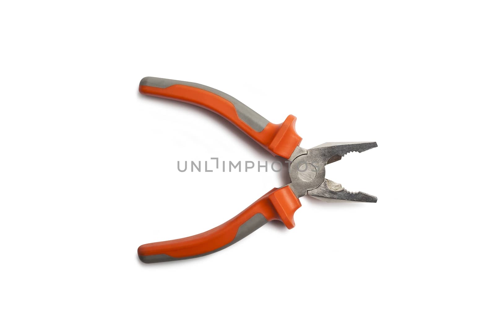 Pliers orange and gray color. Isolated on white background.