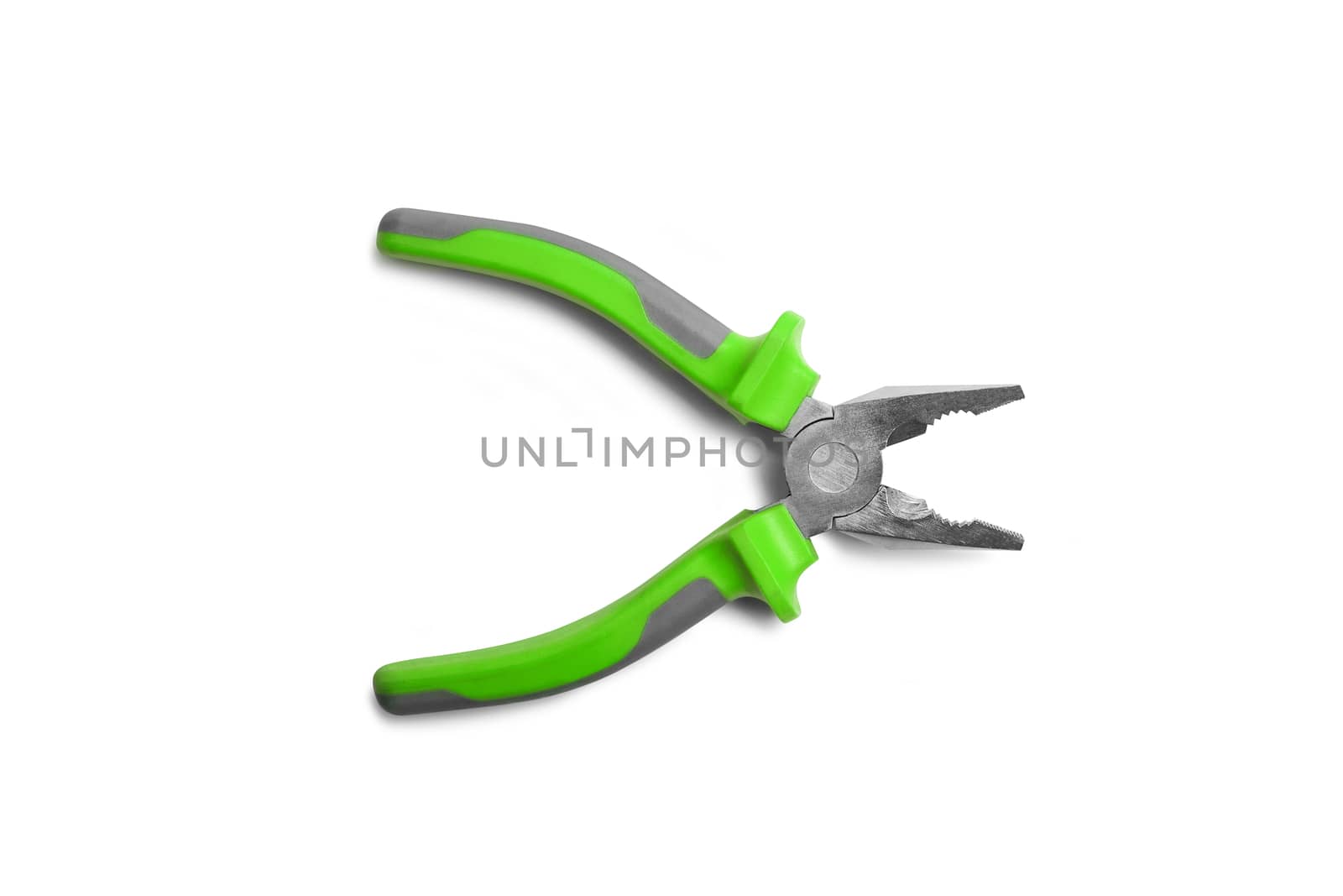 Pliers green and gray color. Isolated on white background.