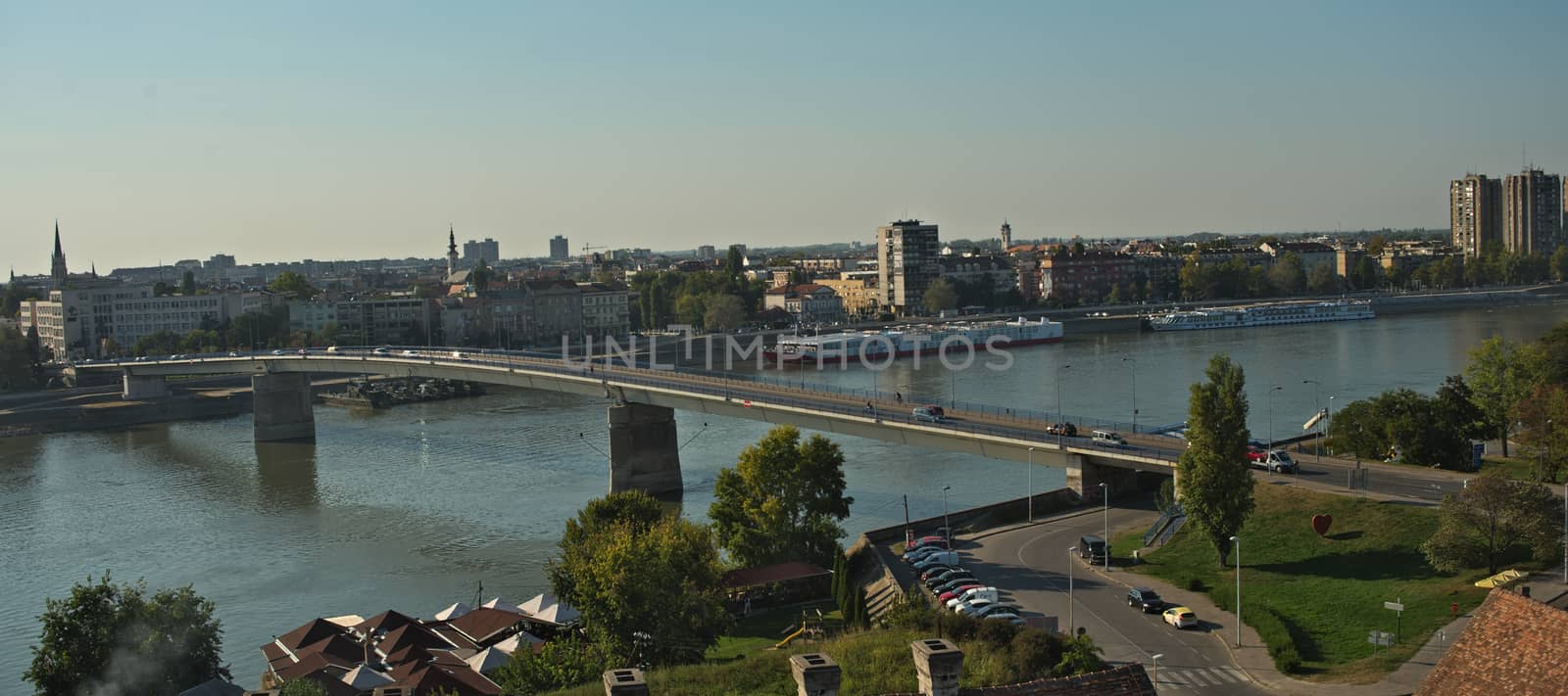 View at bridge over Danube and city of Novi Sad, Serbia by sheriffkule