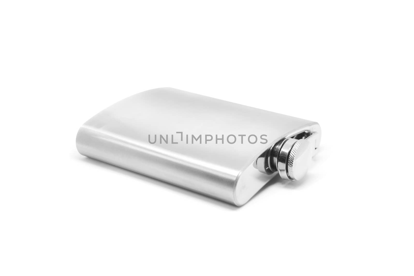 Stainless hip flask to use alcohol isolated on white background