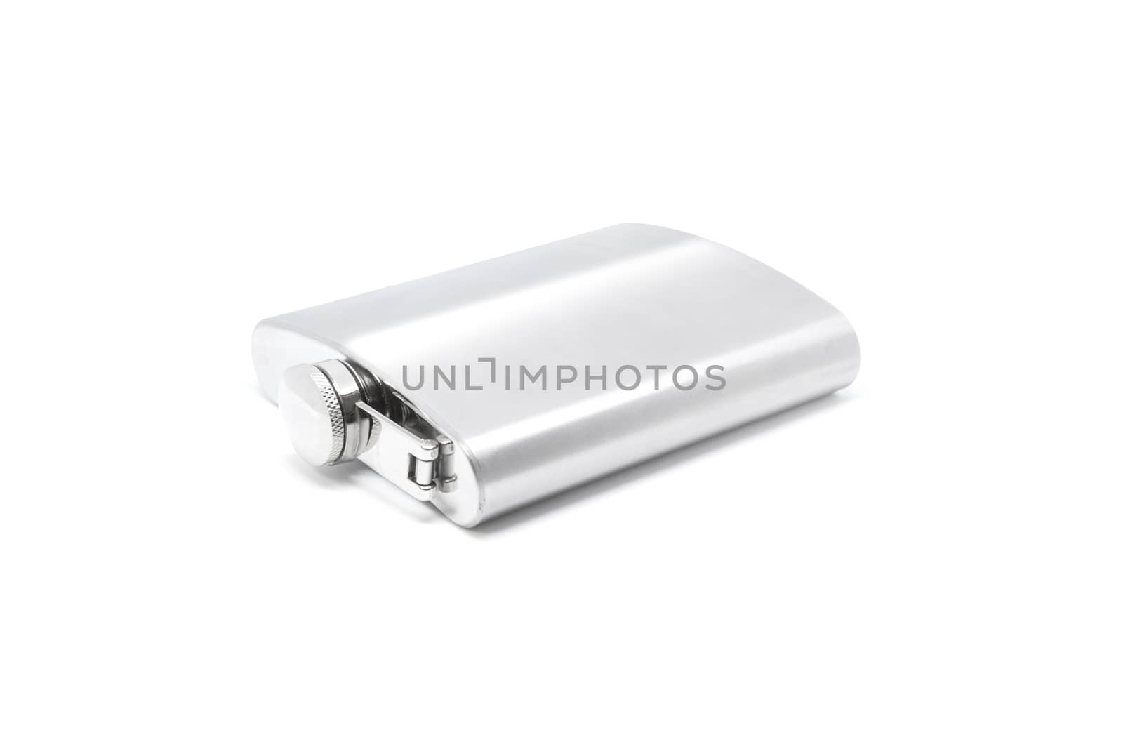 Stainless hip flask to use alcohol isolated on white background