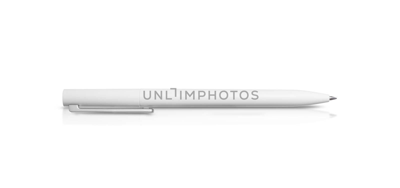 White pen isolated on a white background, with clipping path. Nice pen mock up for corporate busines identity presentation. Drawing and writing. Expensive luxury ballpoint