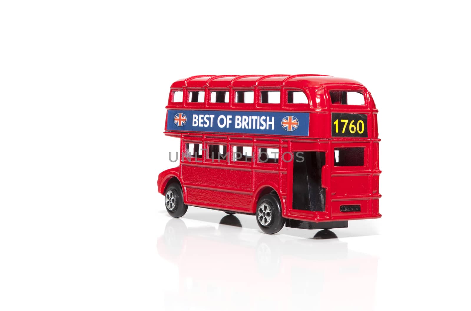 CHISINAU, MOLDOVA - May 01, 2018: Red Double-decker bus miniature toy. London traditional souvenirs and popular city symbols. Isolated on white background