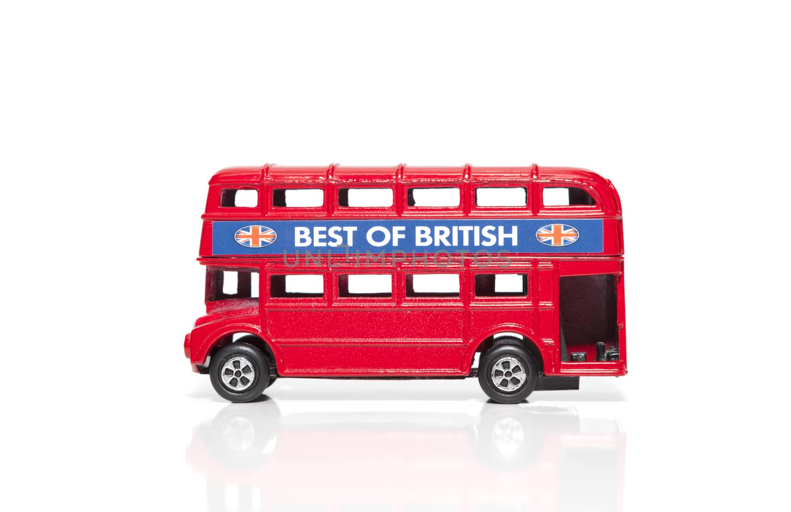 CHISINAU, MOLDOVA - May 01, 2018: Red Double-decker bus miniature toy. London traditional souvenirs and popular city symbols. Isolated on white background