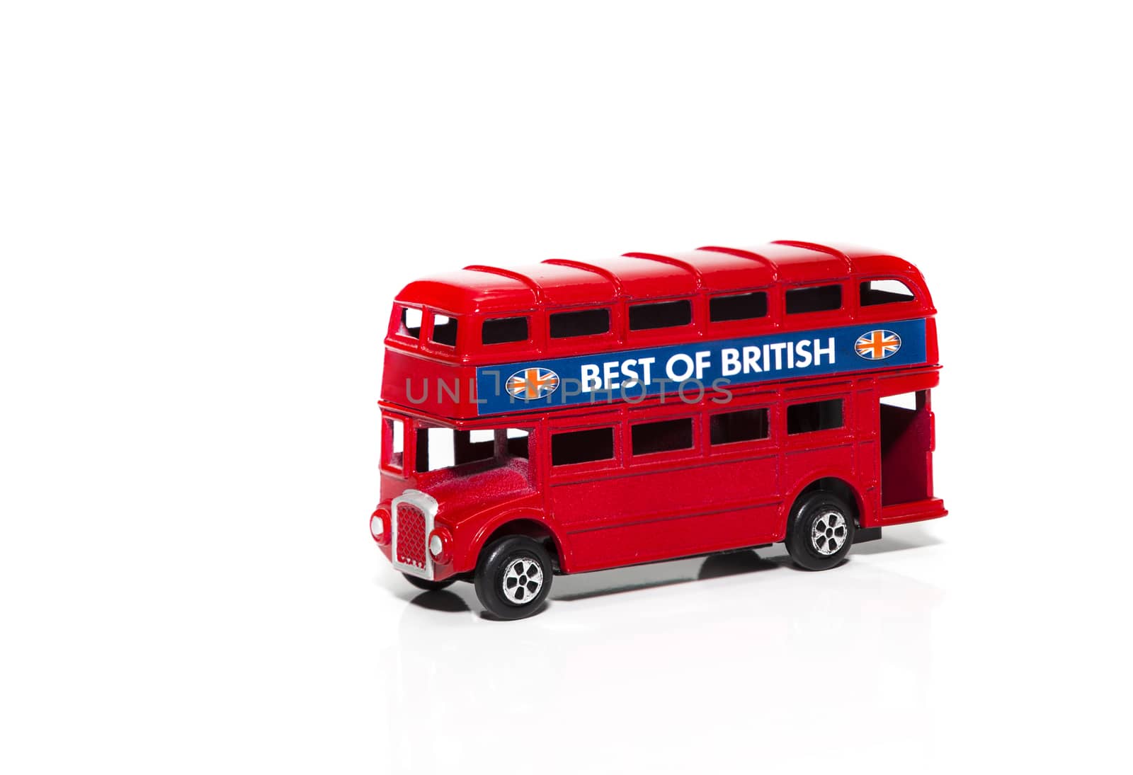 CHISINAU, MOLDOVA - May 01, 2018: Red Double-decker bus miniature toy. London traditional souvenirs and popular city symbols. Isolated on white background