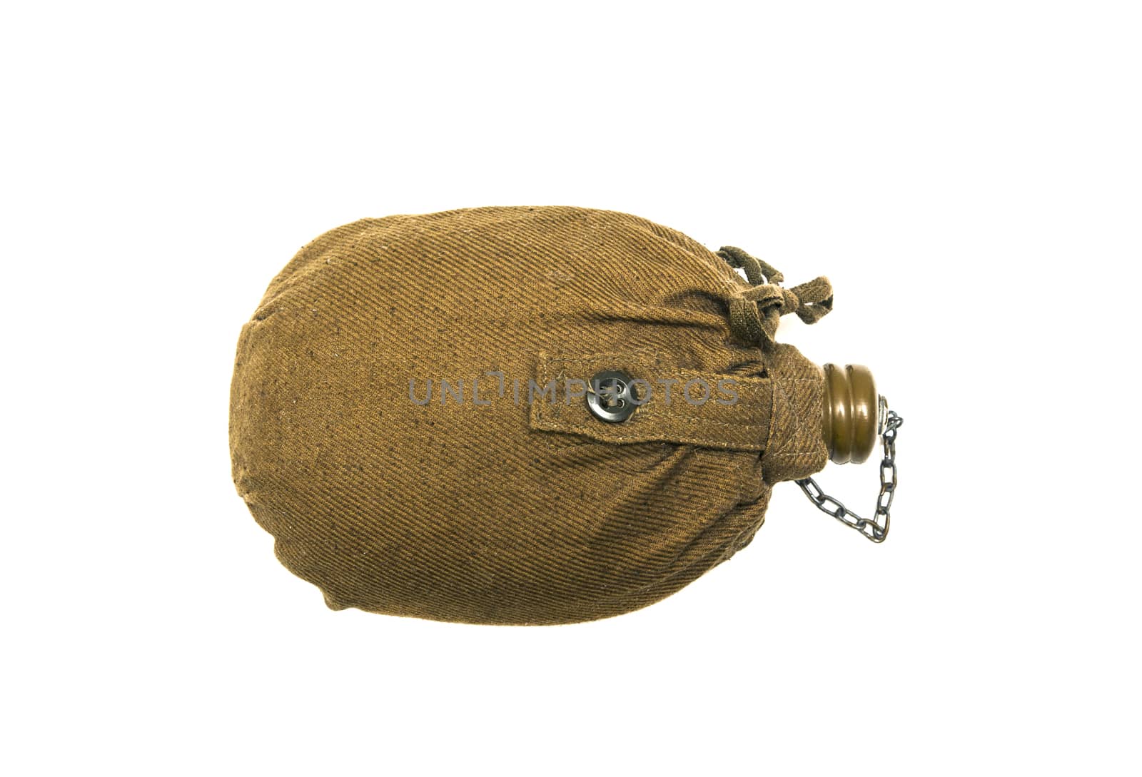 Old Military canteen. Army water canteen isolated on a white background. military water bottle