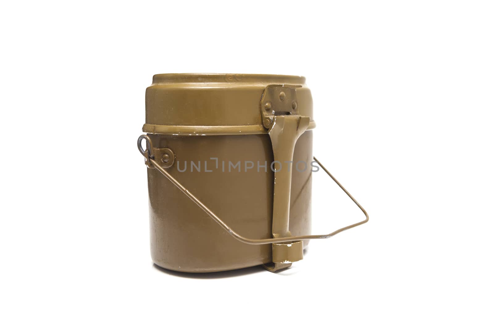 Soviet Army mess kit cooking pot isolated on white background