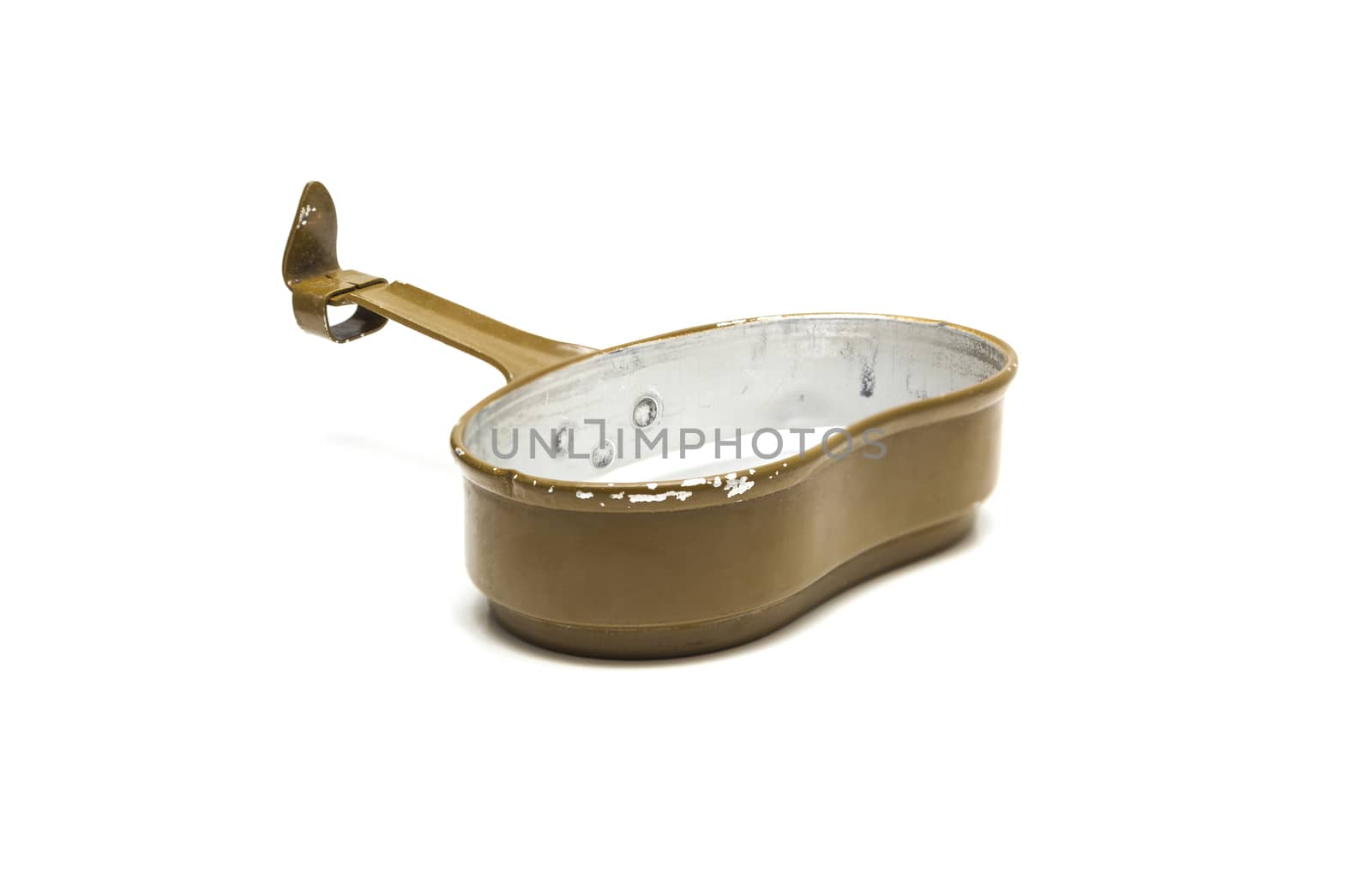 Soviet Army opened cooking pot isolated on white background