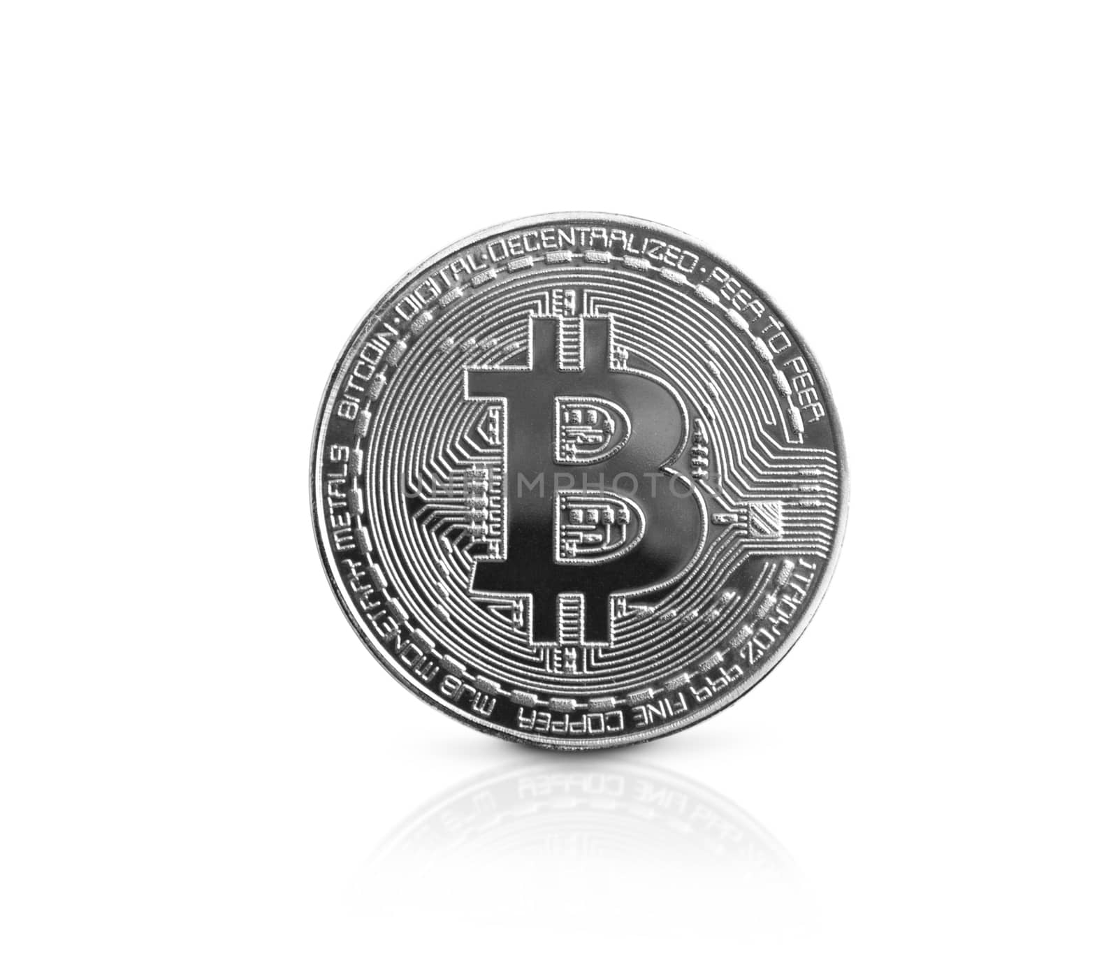 Bitcoin. Sllver bitcoin isolated on white background. With clipping path.