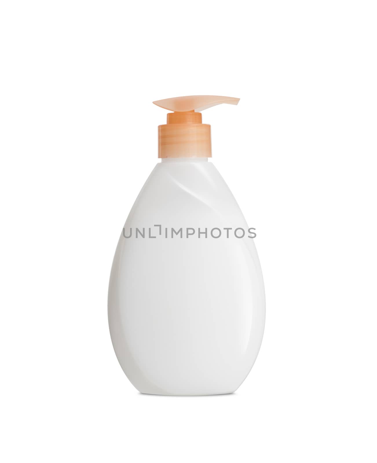 Plastic Bottle pomp with cosmetic liquid, soap or shampoo, gel. On a white background. With clipping path.