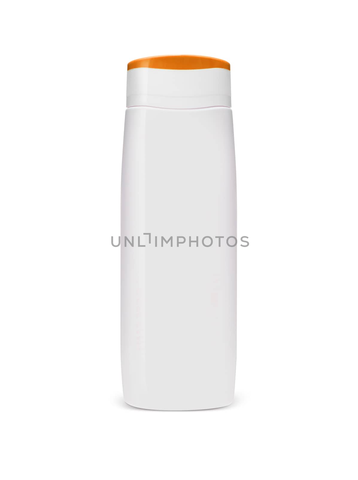 Blank white plastic cosmetics, shampoo or gel bottle, isolated on white background. Clipping Path