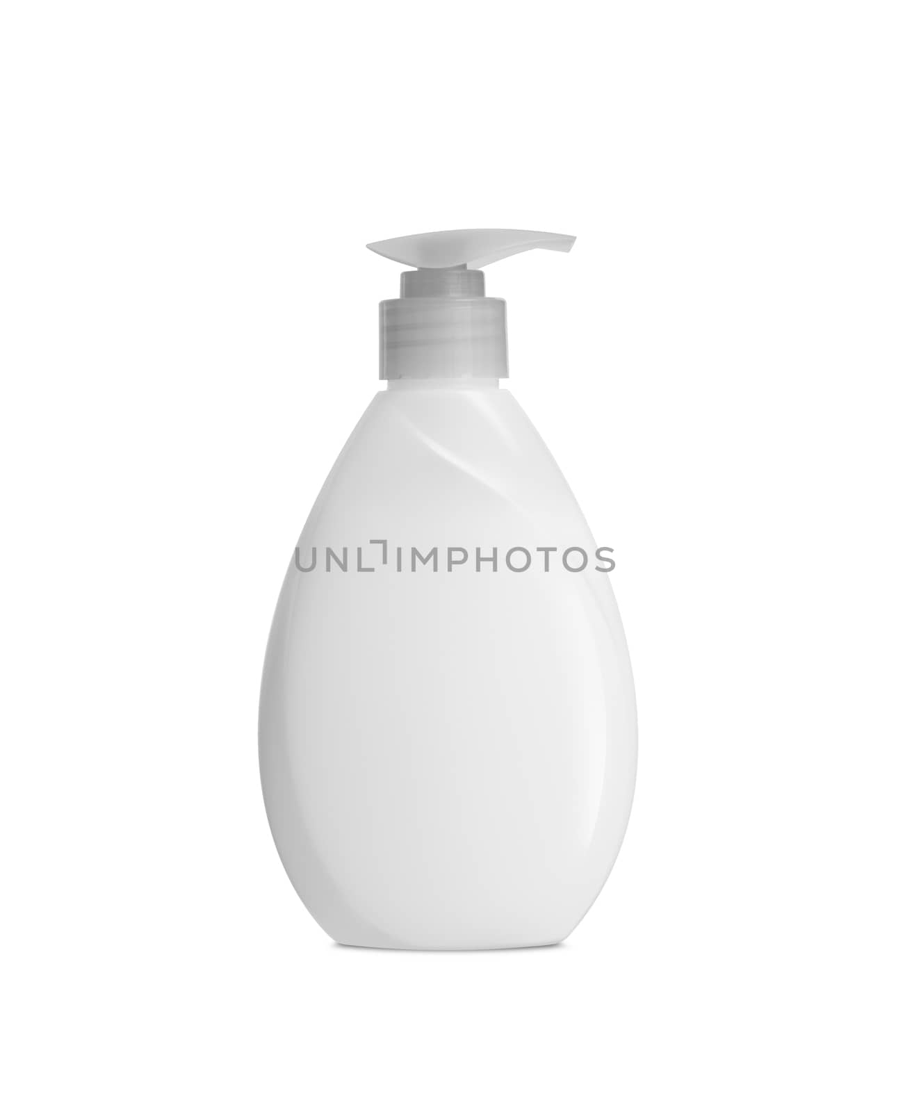 Plastic Bottle pomp with cosmetic liquid, soap or shampoo, gel. On a white background. With clipping path.