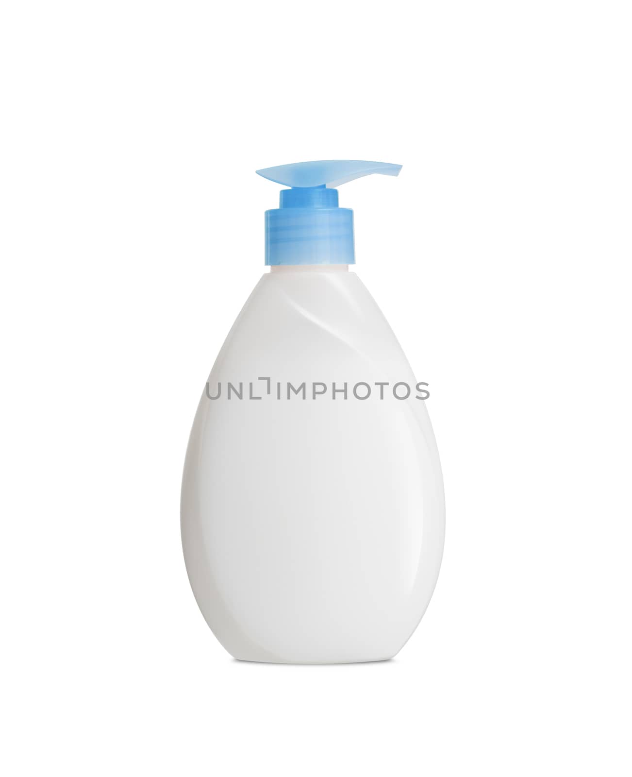 Plastic Bottle pomp with cosmetic liquid, soap or shampoo, gel. On a white background. With clipping path.