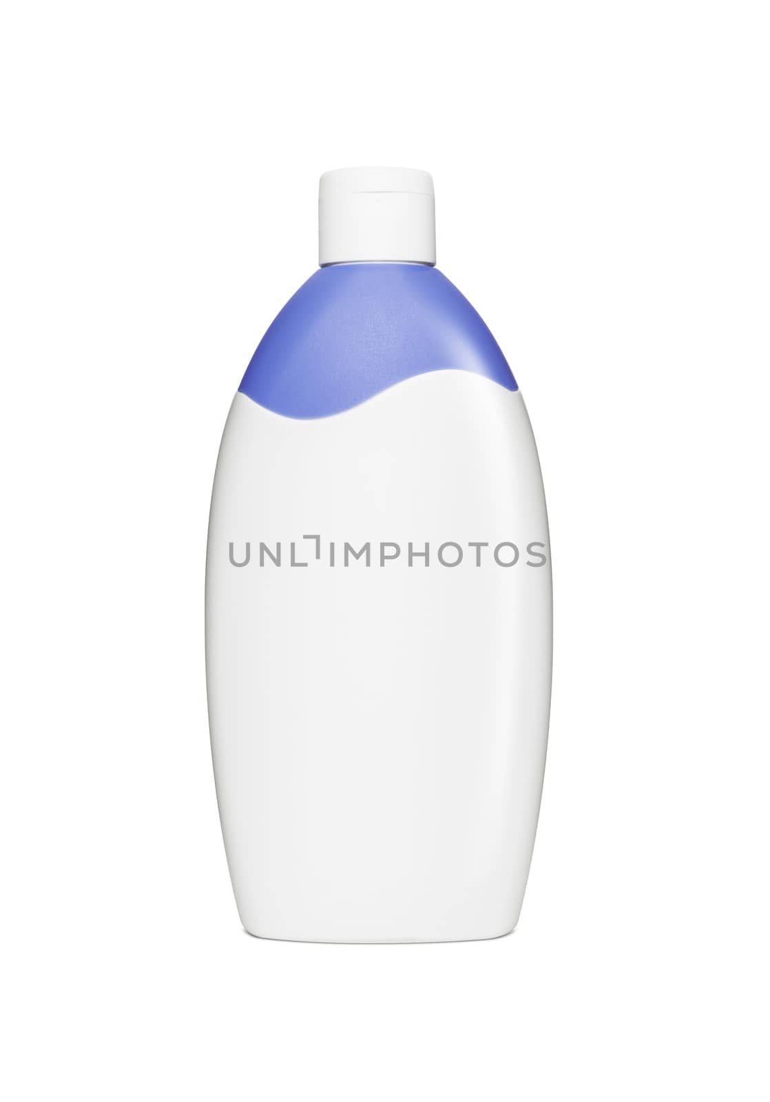 Blank white plastic cosmetics, shampoo or gel bottle, isolated on white background