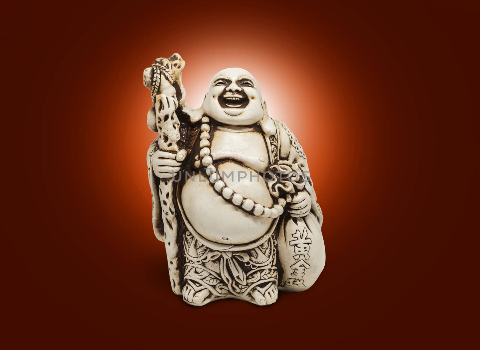 Laughing Buddha Hotei Figurine God Of Contentment and Happiness Sculpture. With clipping path