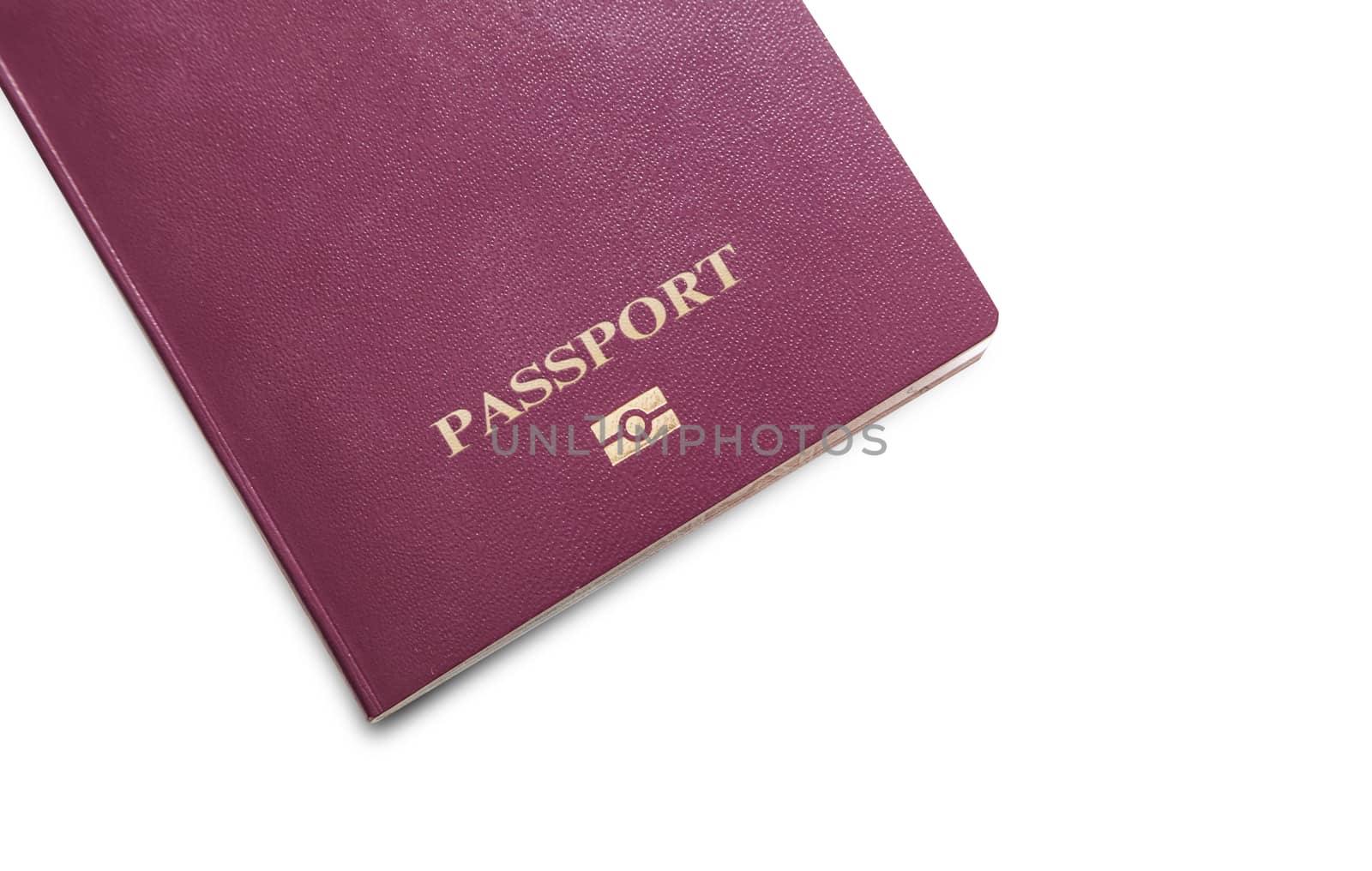 Concept of red burgundy passport cover isolated on white background