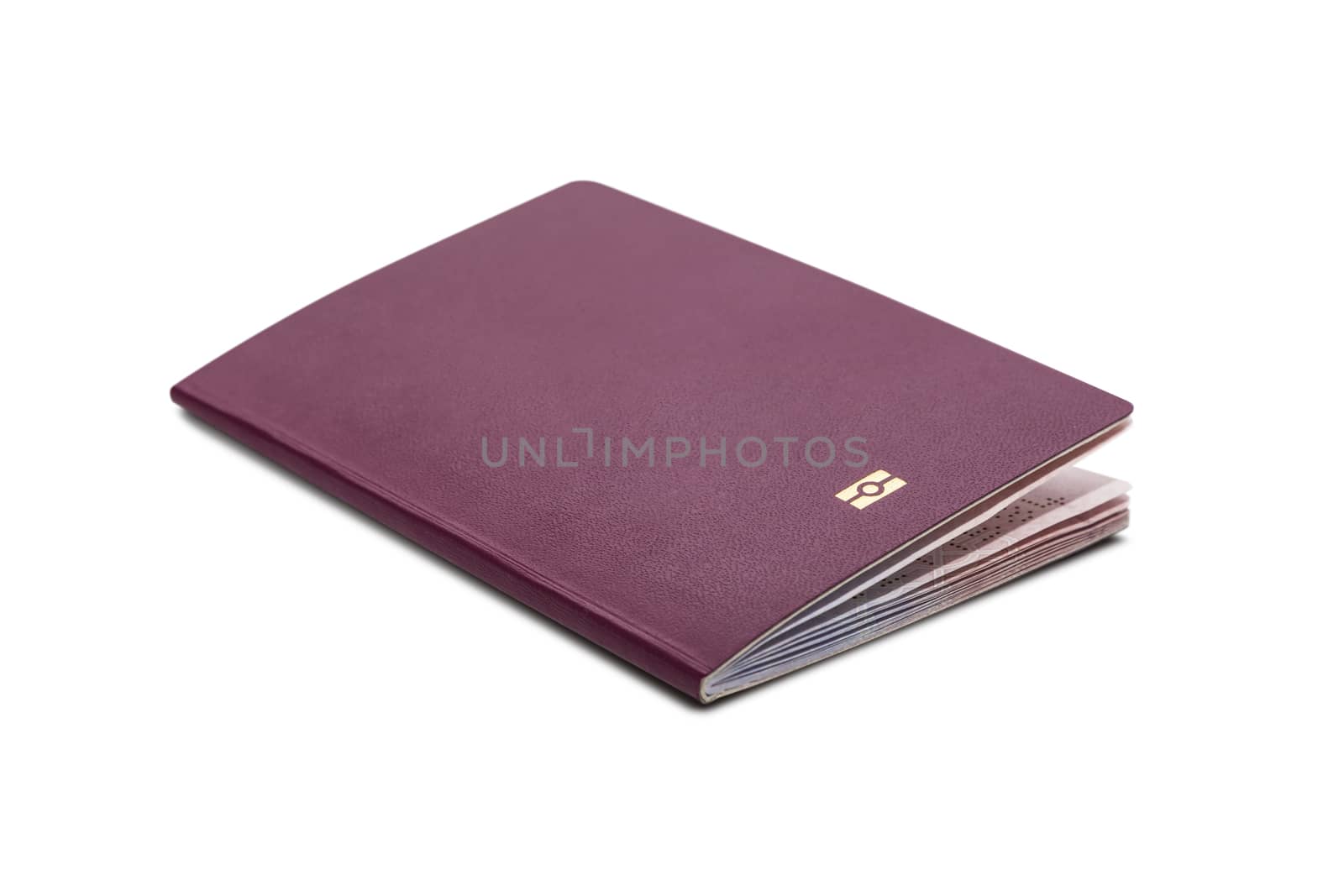 Concept of red burgundy passport cover isolated on white background