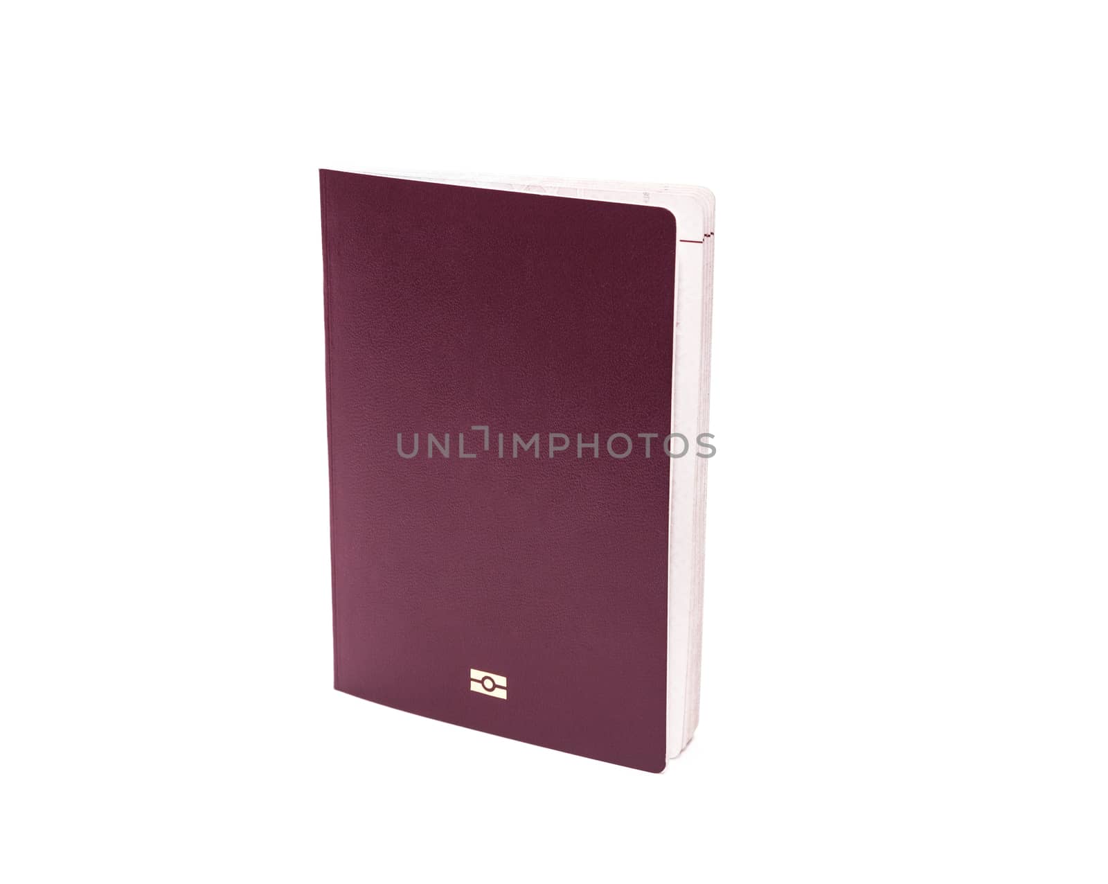 Concept of red burgundy passport cover isolated on white background