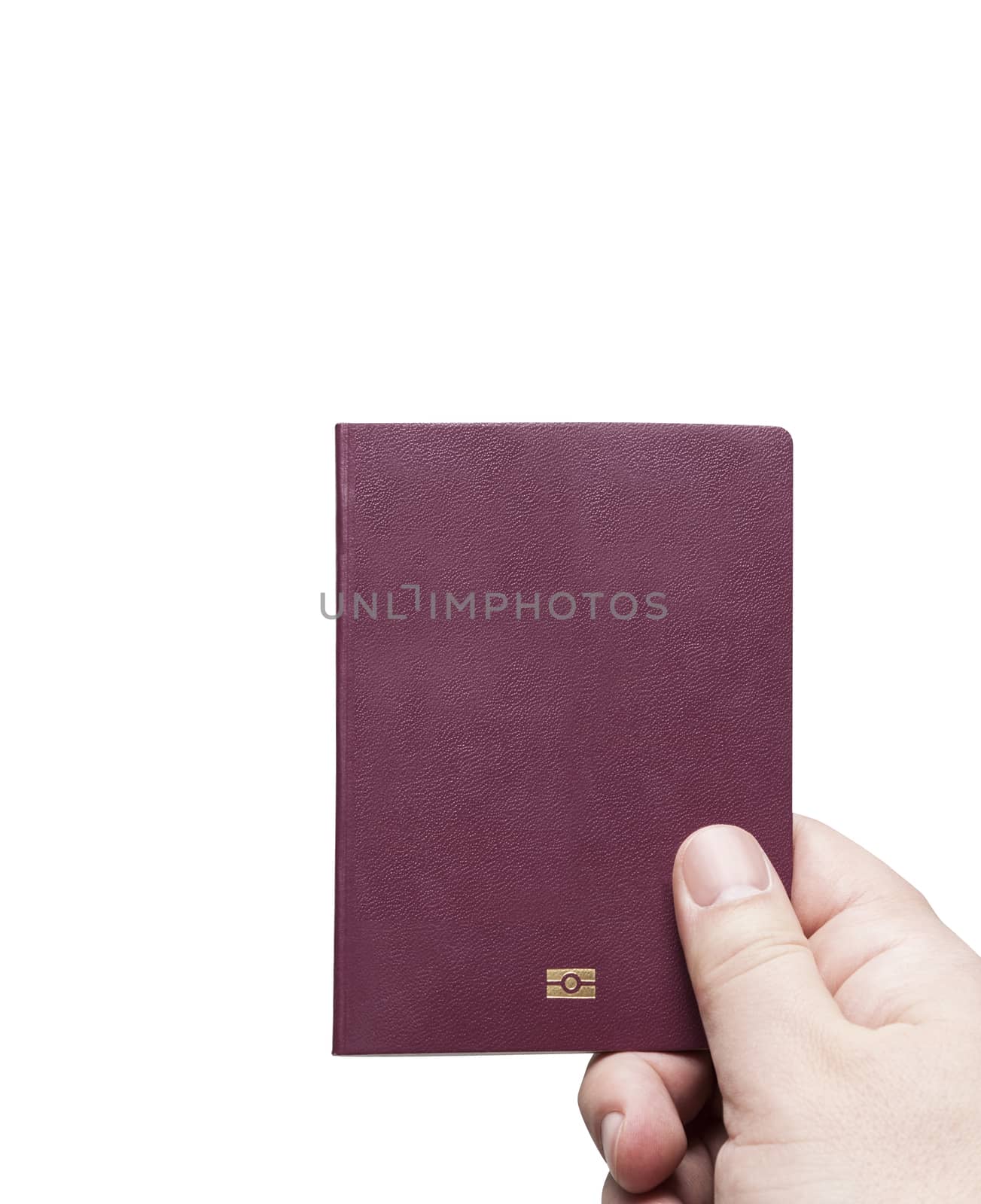 Concept of red burgundy passport cover isolated on white background