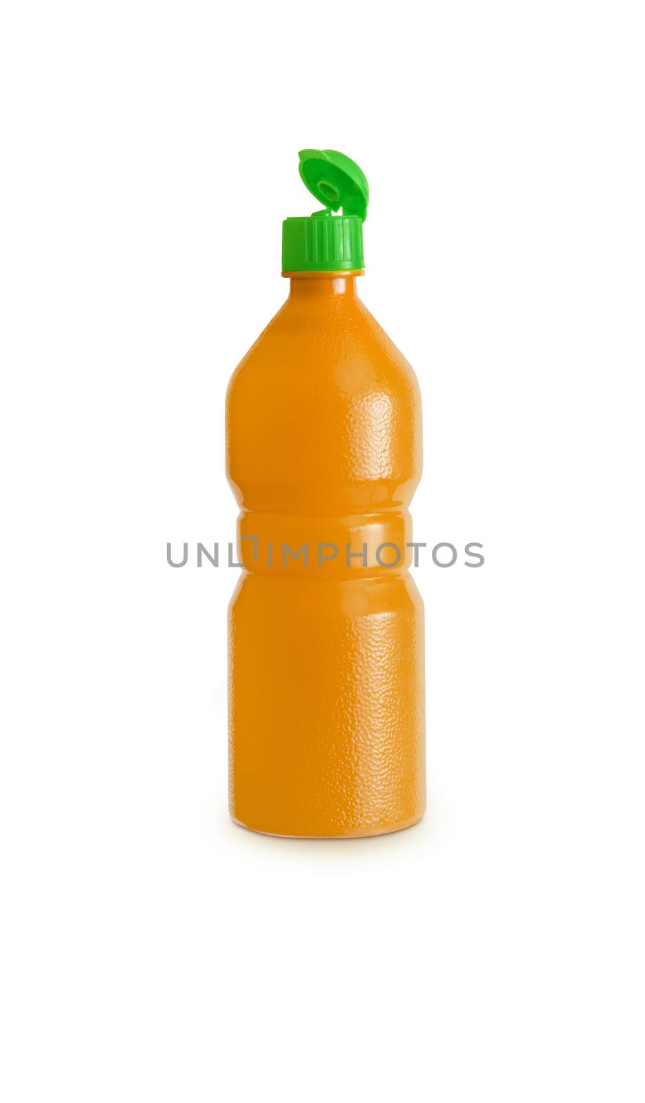 Orange plastic juice, syrup bottle isolated with clipping path