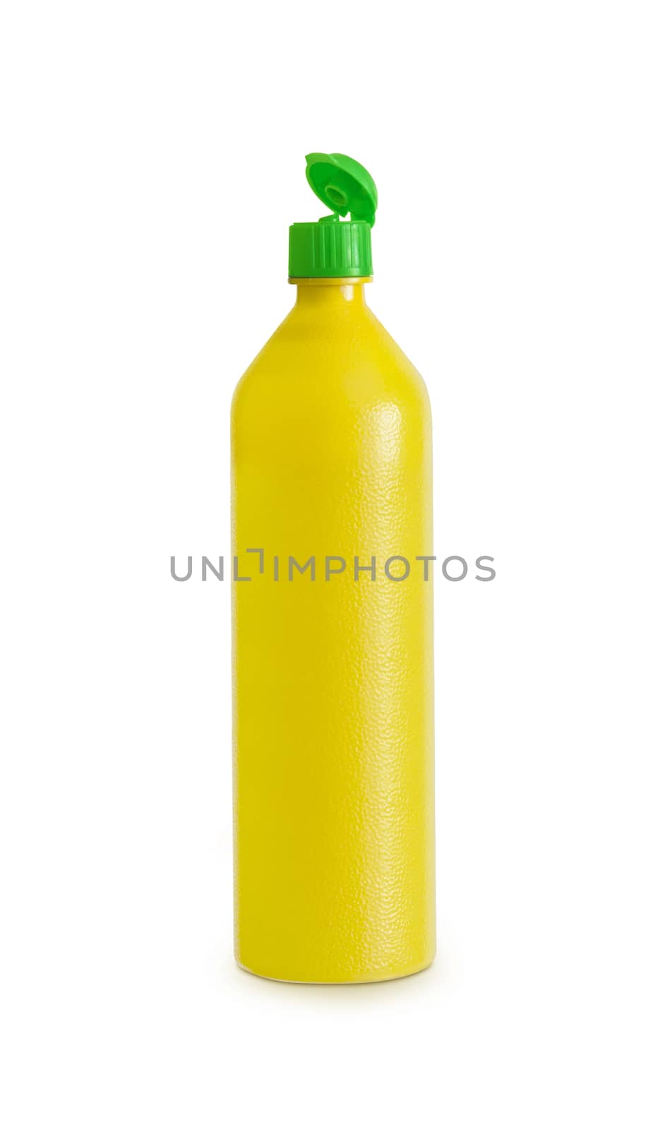 Yellow plastic lemon bottle isolated with clipping path