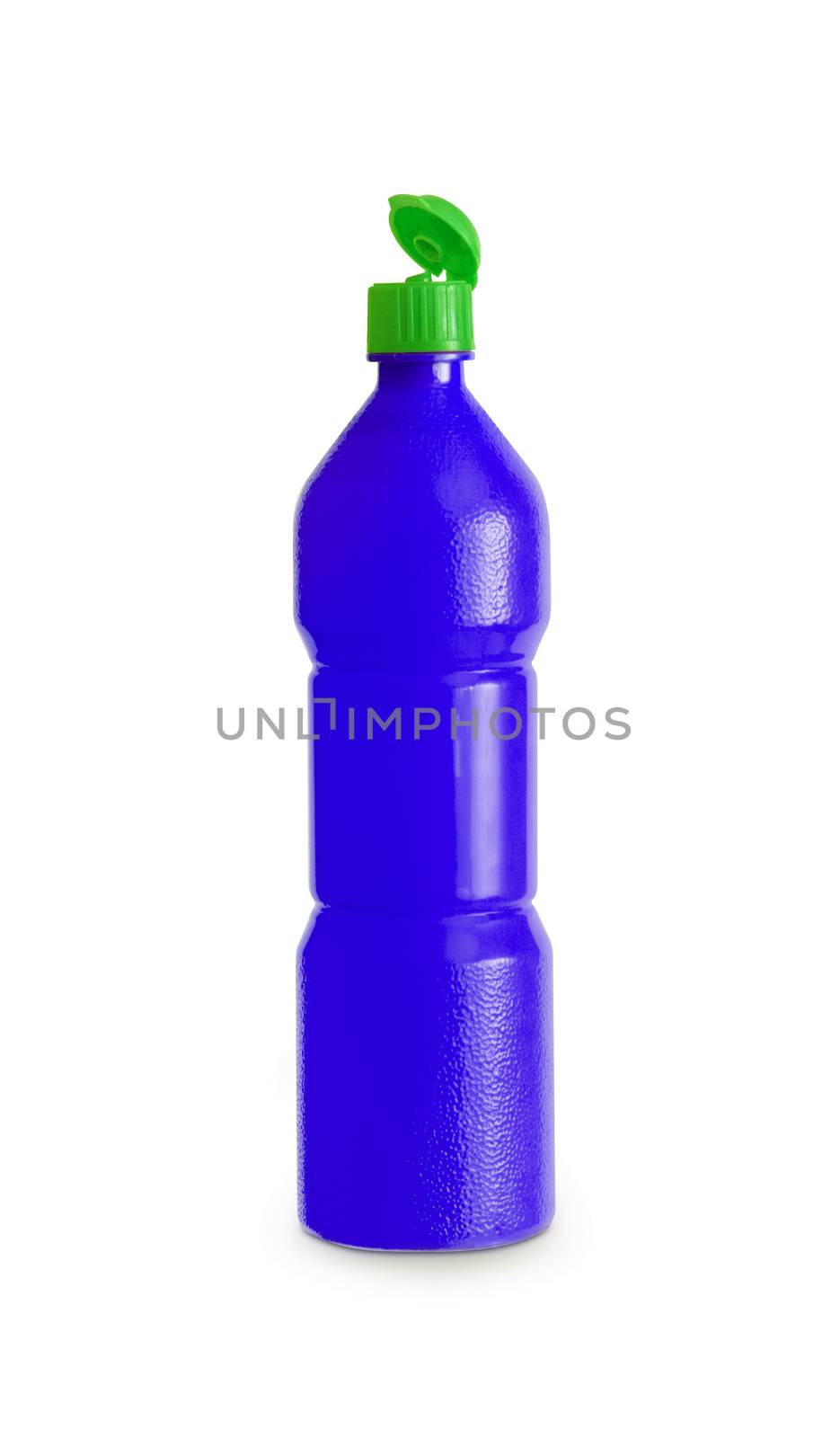 Blue plastic juice, syrup bottle isolated with clipping path