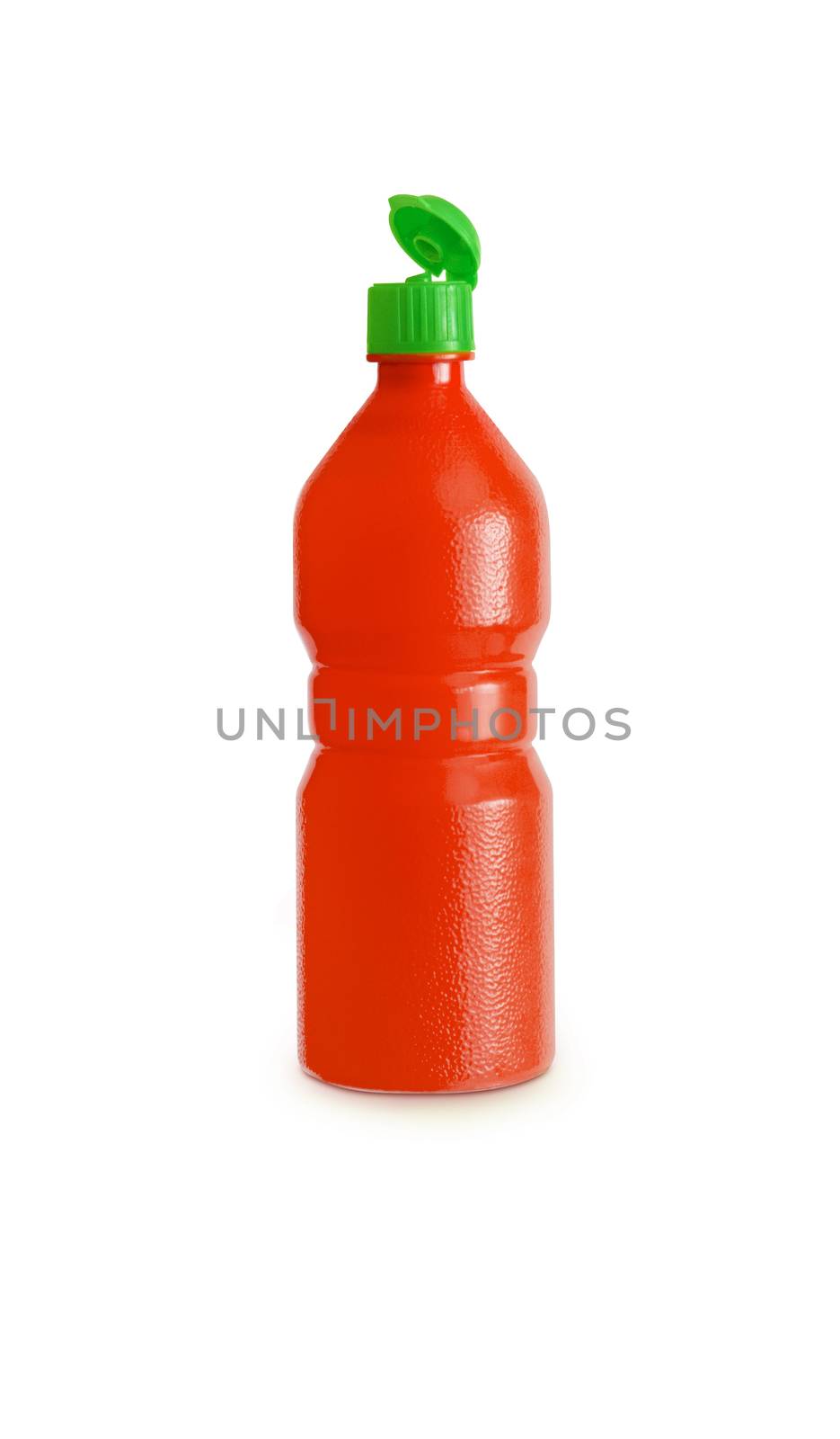 Red plastic juice, syrup bottle isolated with clipping path