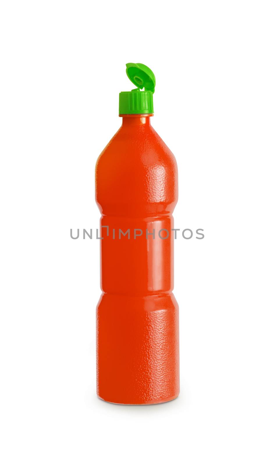 Red plastic juice, syrup bottle isolated with clipping path