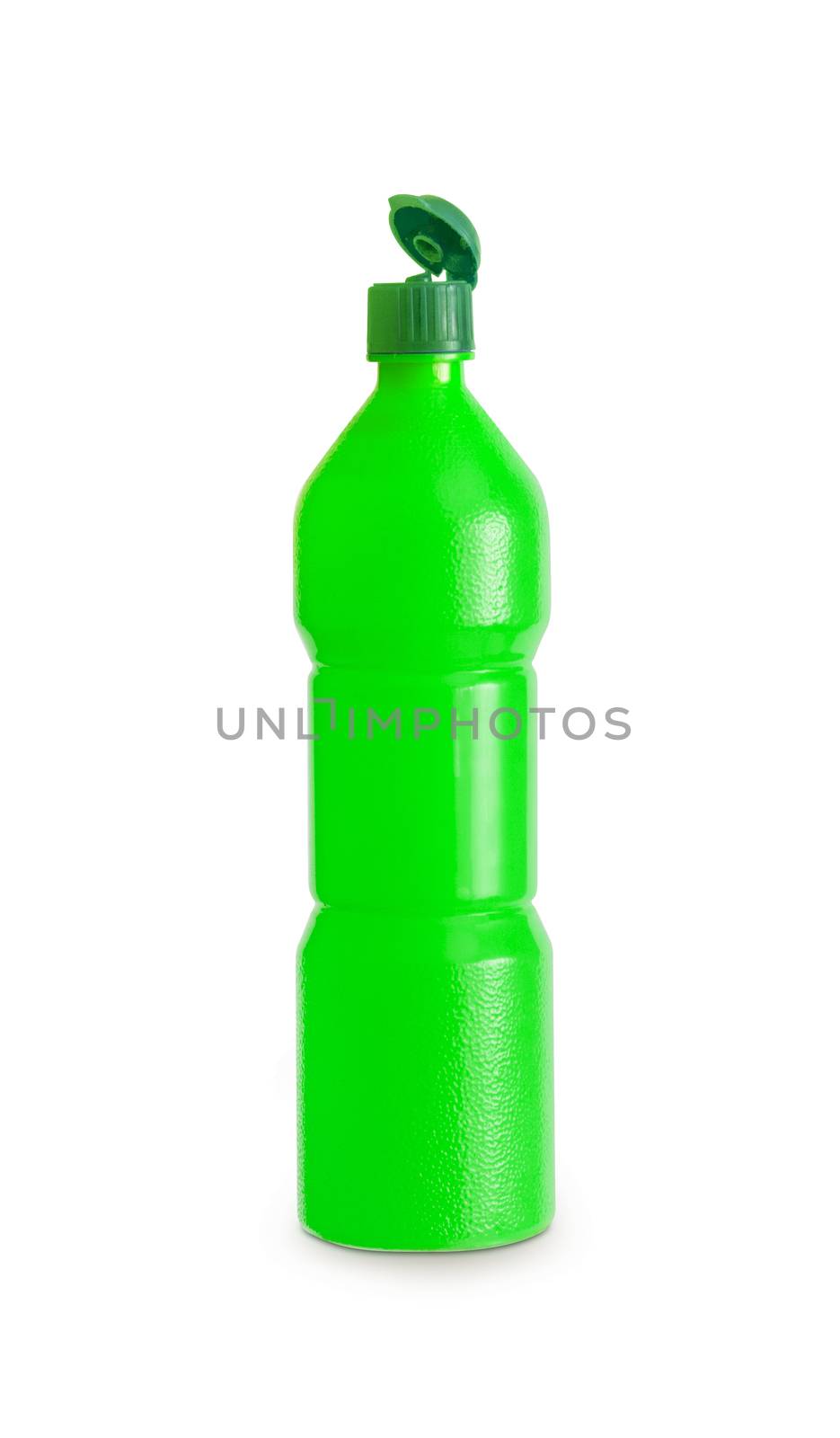 Green plastic juice, syrup bottle isolated with clipping path