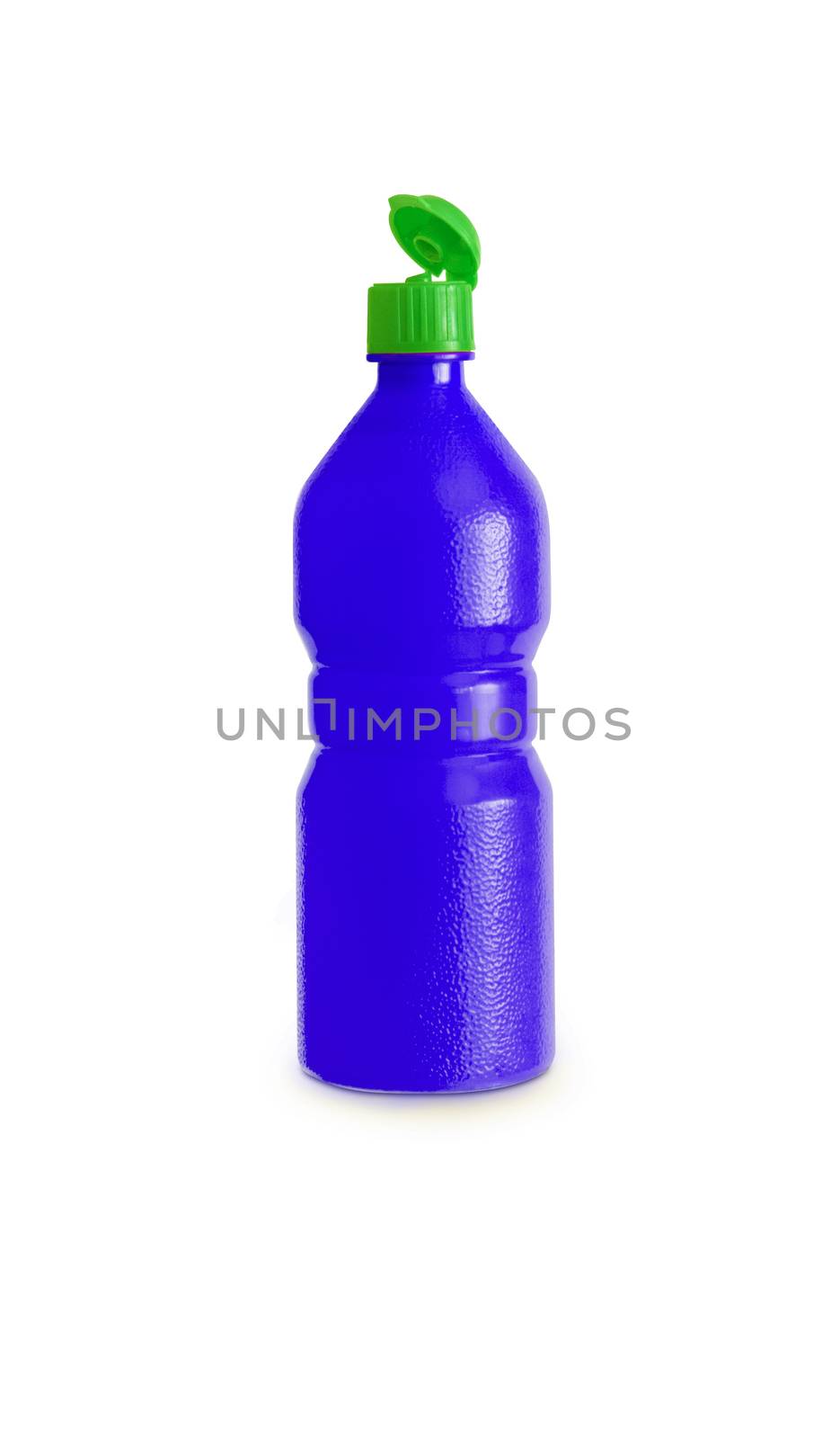 Blue plastic juice, syrup bottle isolated with clipping path