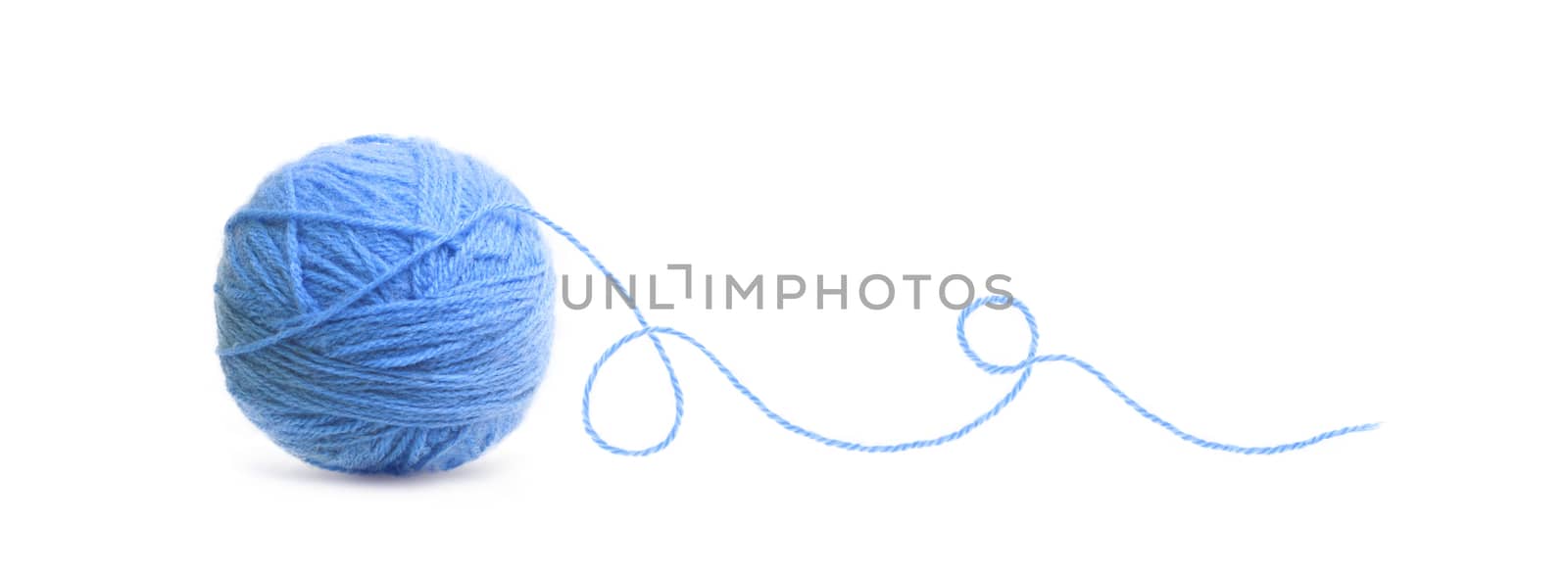 Blue ball of Threads wool yarn isolated on white background