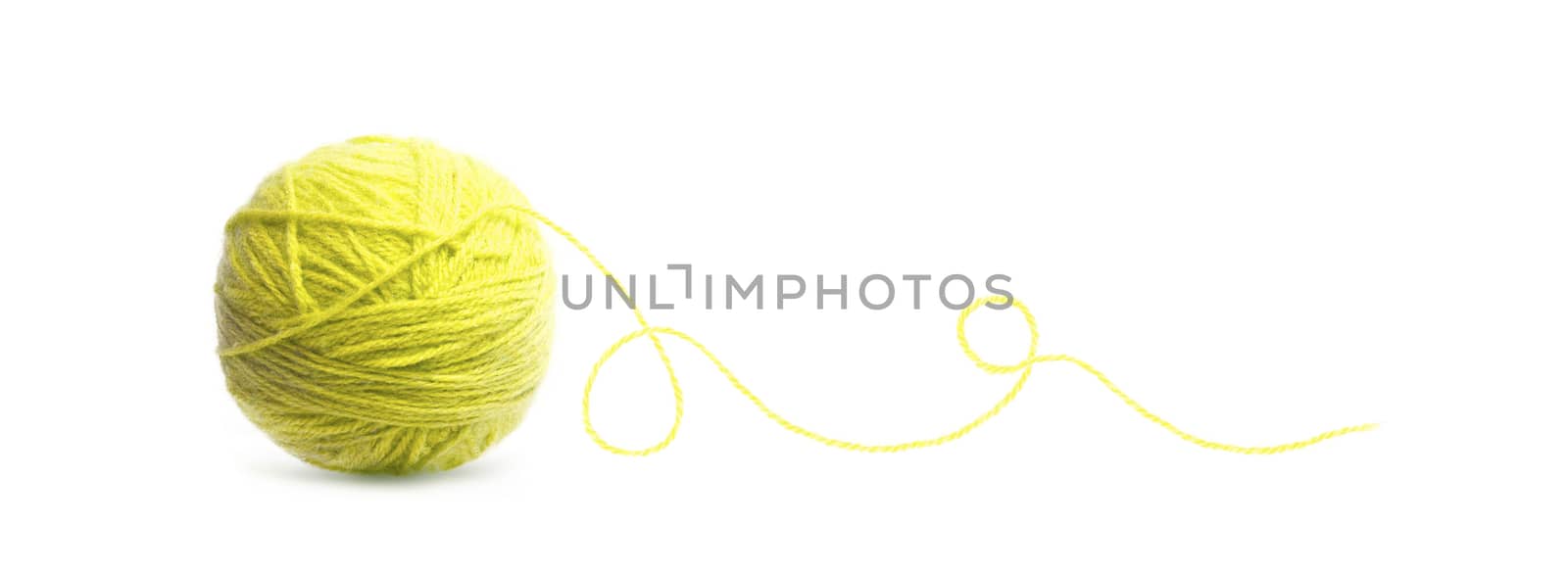 Yellow ball of Threads wool yarn isolated on white background