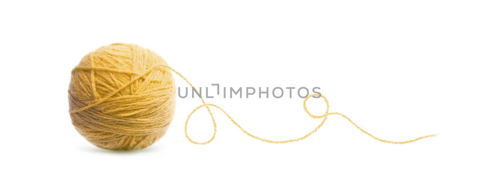 Orange ball of Threads wool yarn isolated on white background