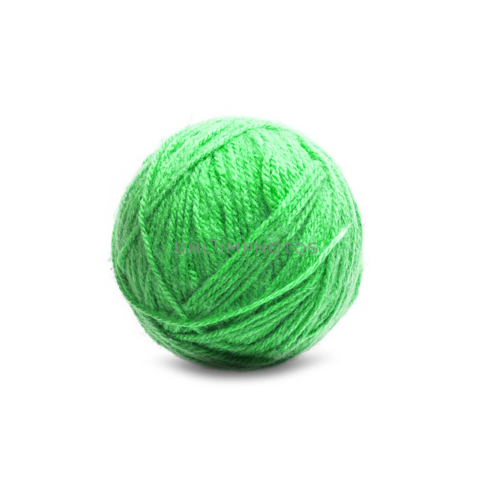 Green Ball of Threads wool yarn isolated on white background