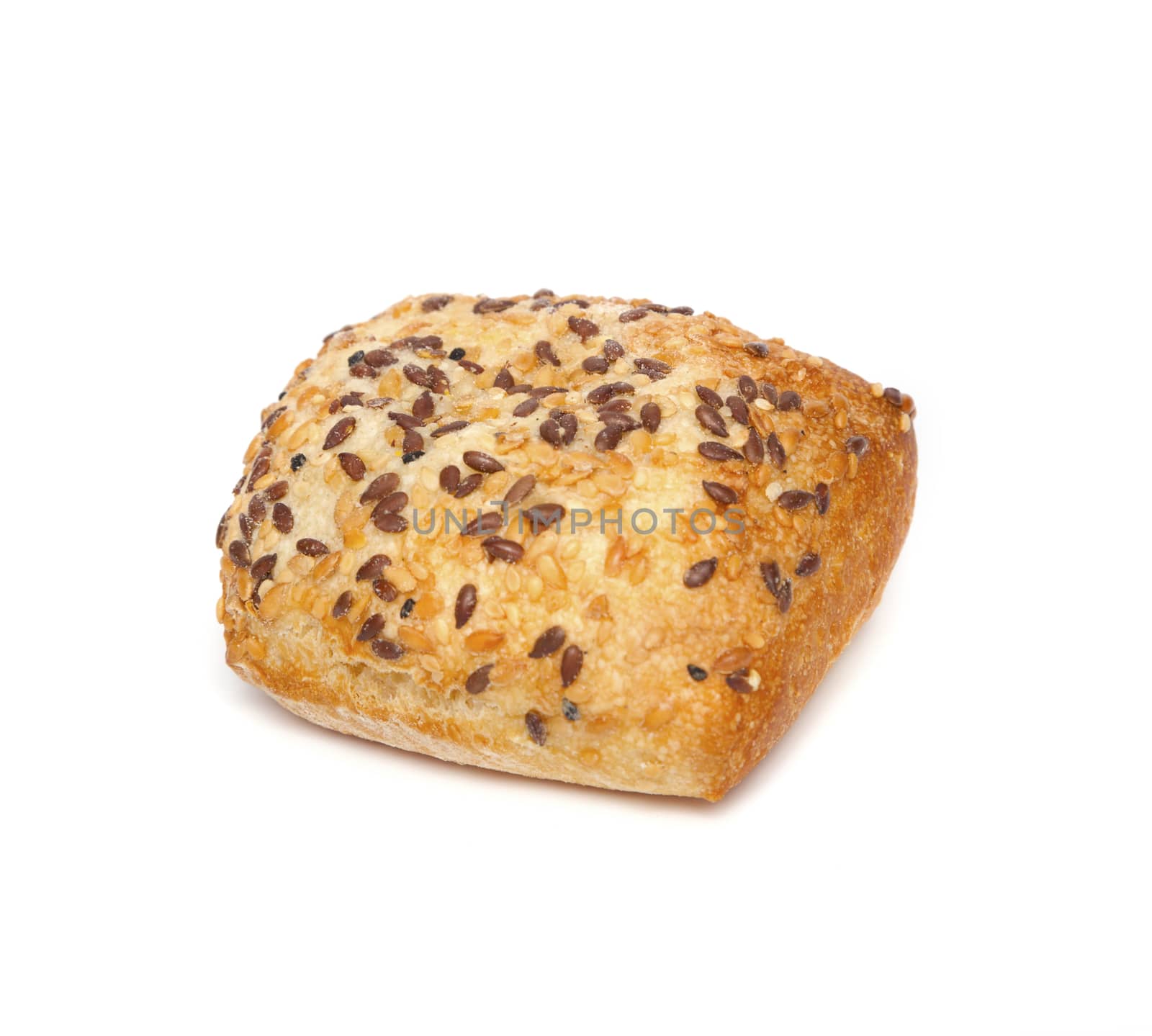 Ciabatta, Italian bread is studded with seeds, isolated on a white background