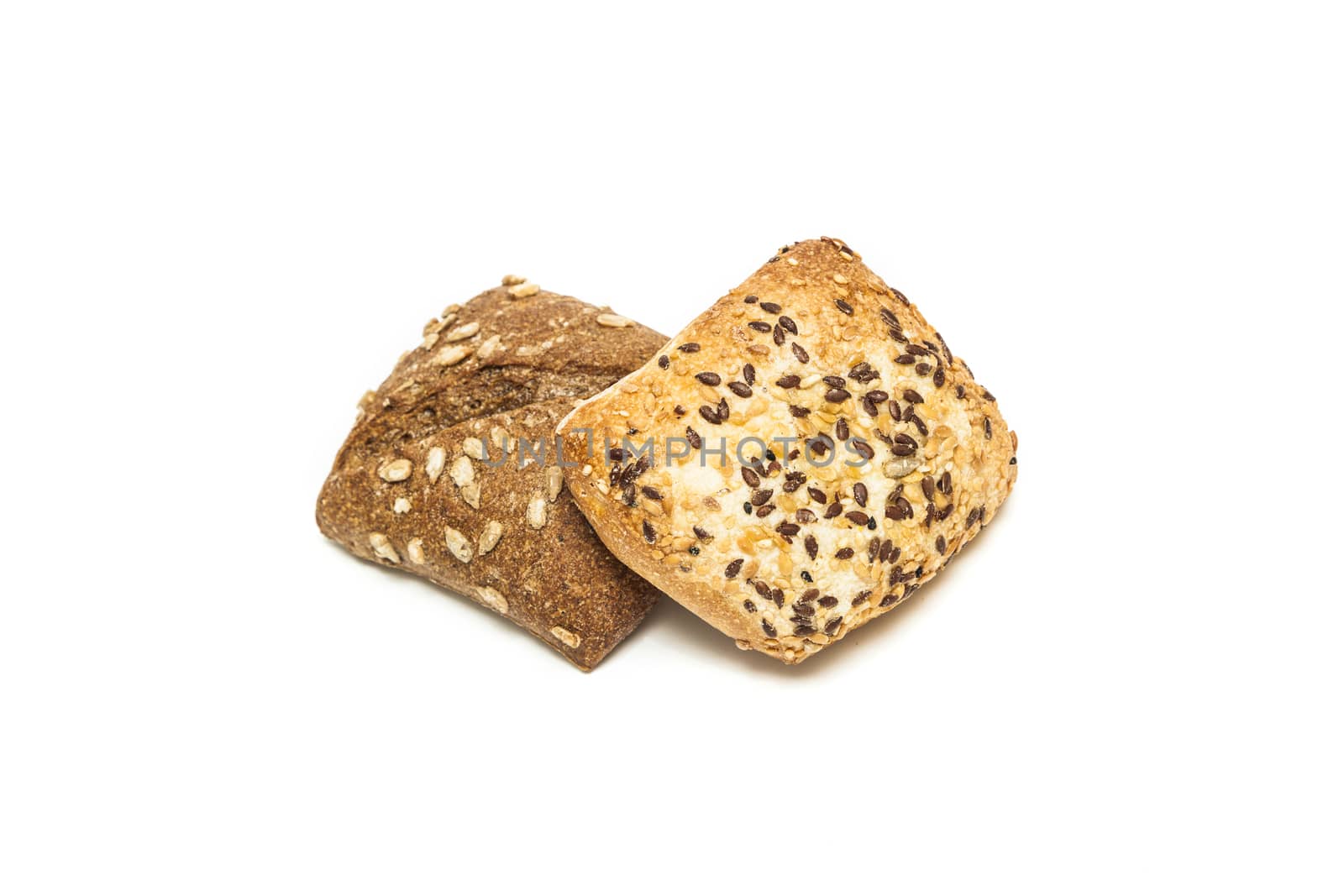 Ciabatta, Italian bread is studded with seeds, isolated on a white background