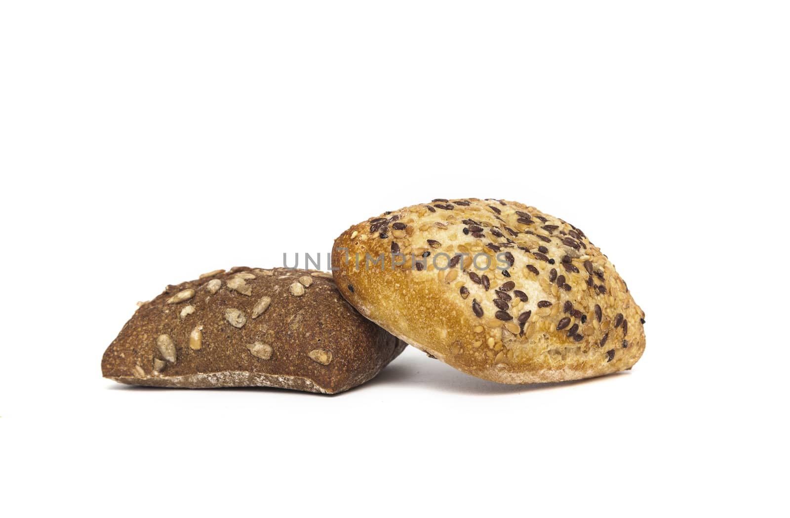 Ciabatta, Italian bread is studded with seeds, isolated on a white background