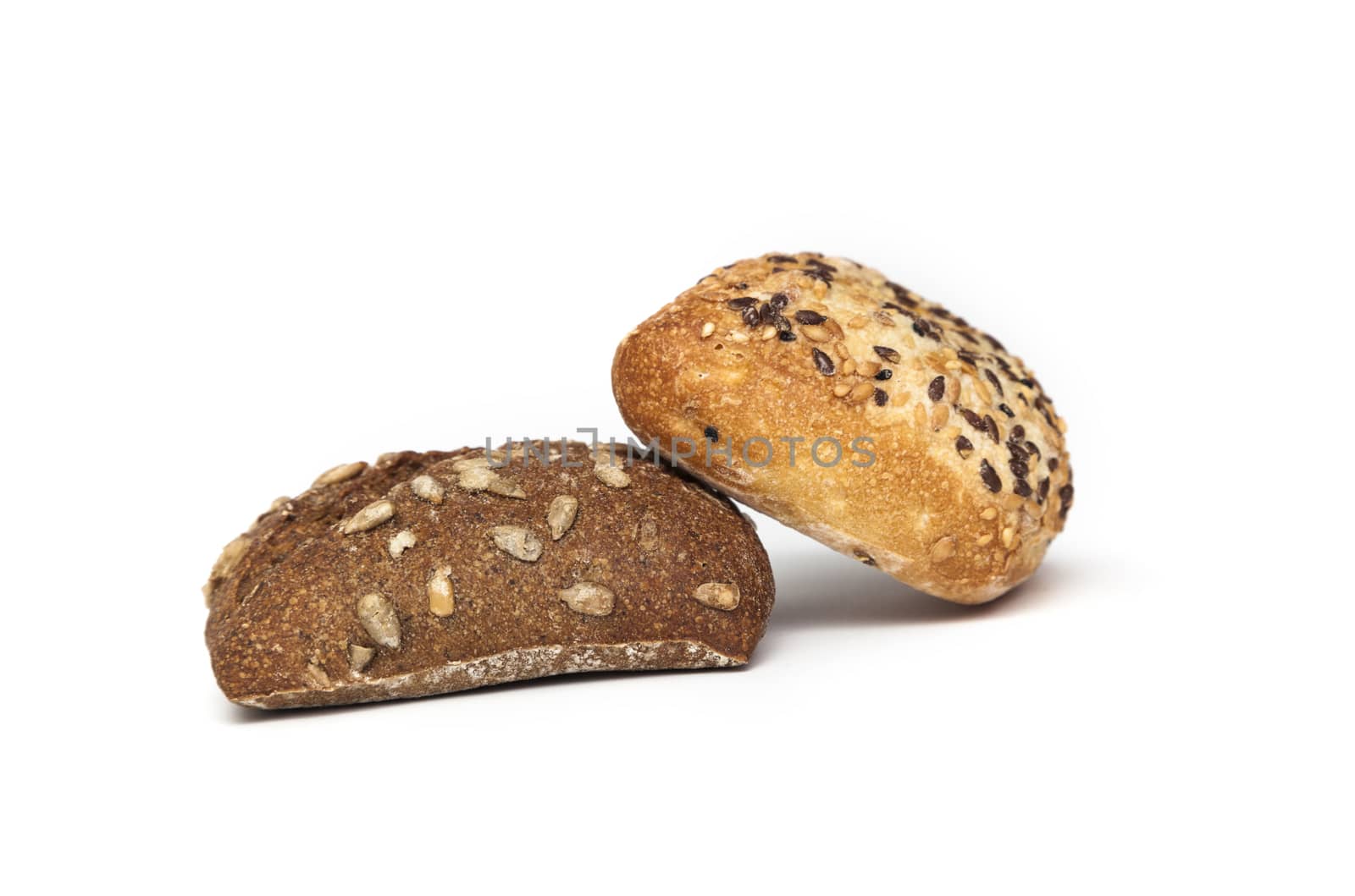 Ciabatta, Italian bread is studded with seeds, isolated on a white background