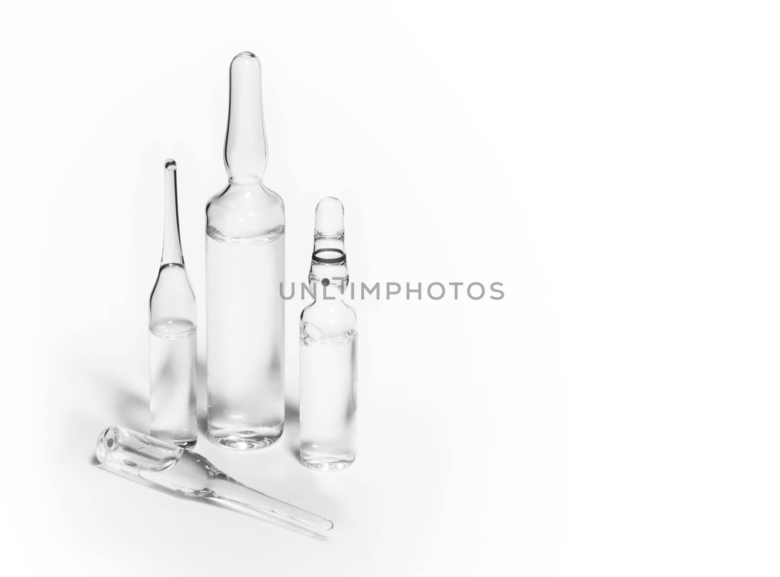 Medical ampoules drugs, medication isolated on white background