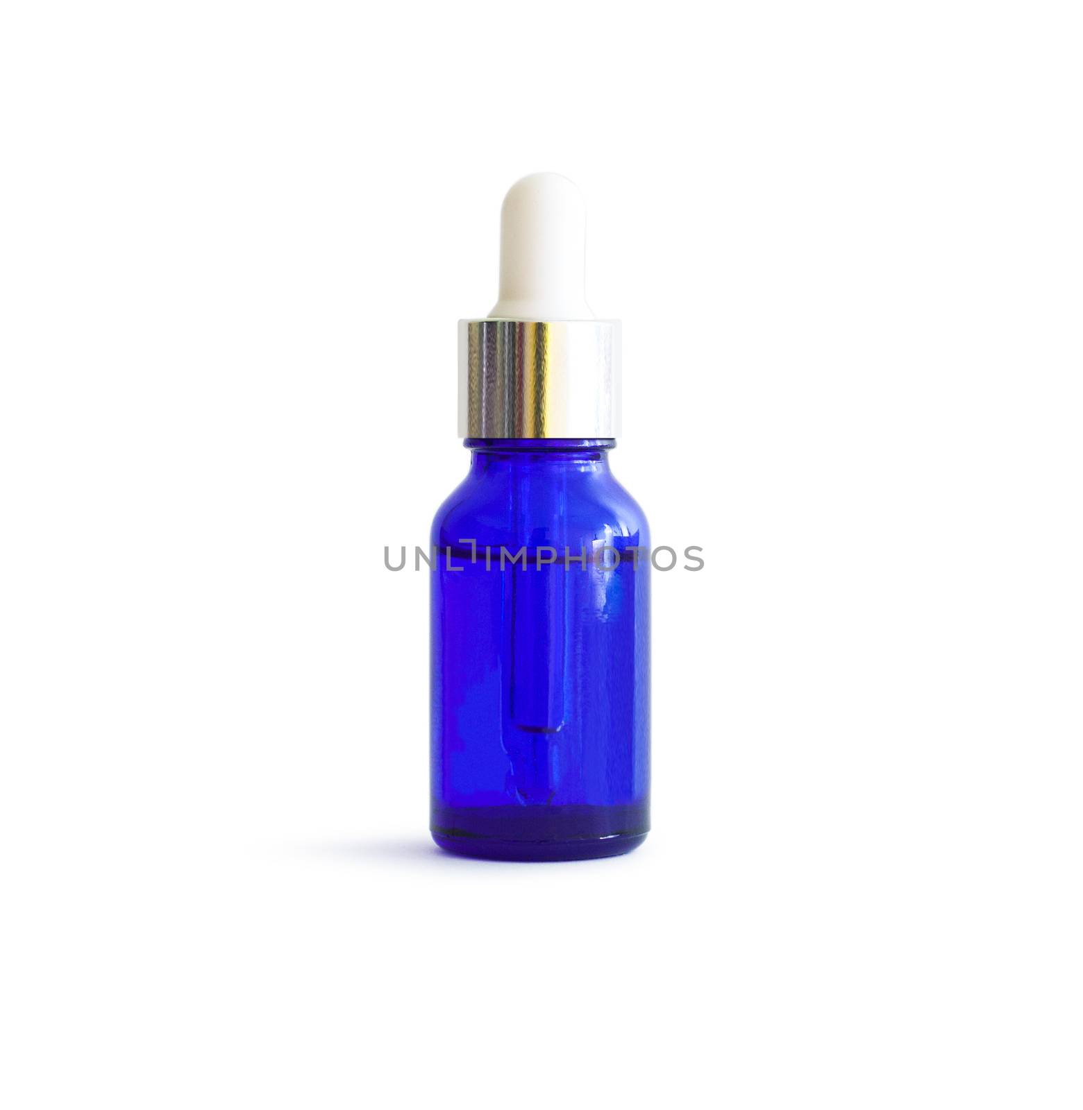 Dropper Bottle. Blue conteiner isolated on white background. With clipping path