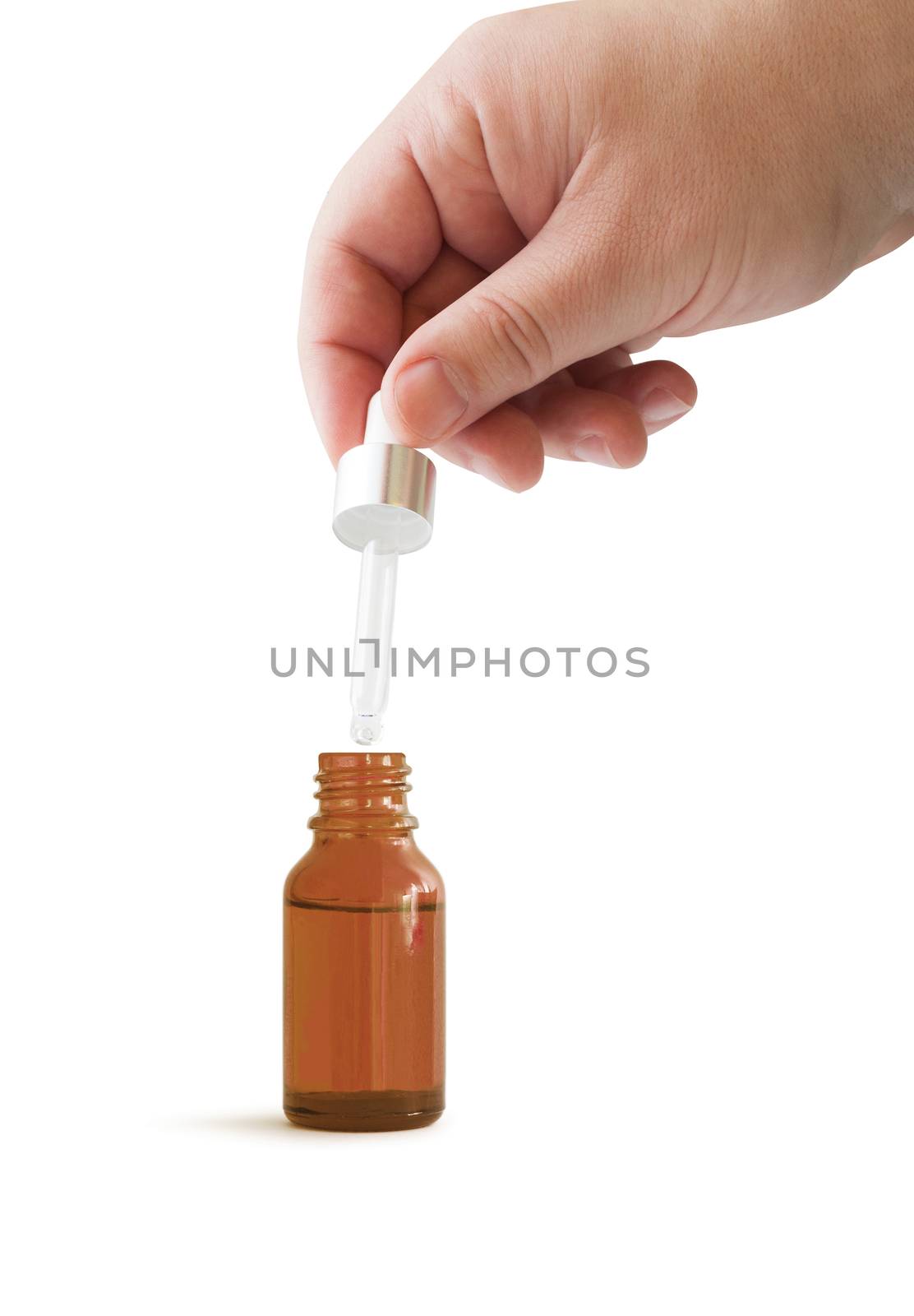 Dropper Bottle. Brown conteiner isolated on white background. With clipping path