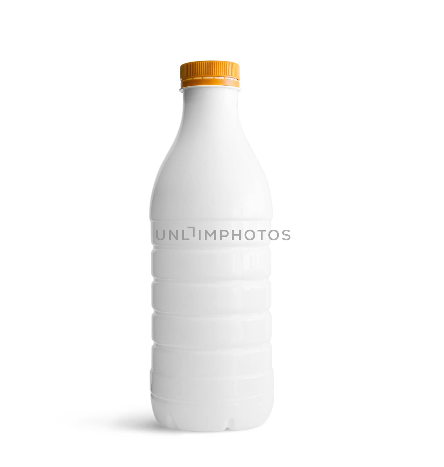 White plastic bottle with orange cap isolated on white background. With clipping path
