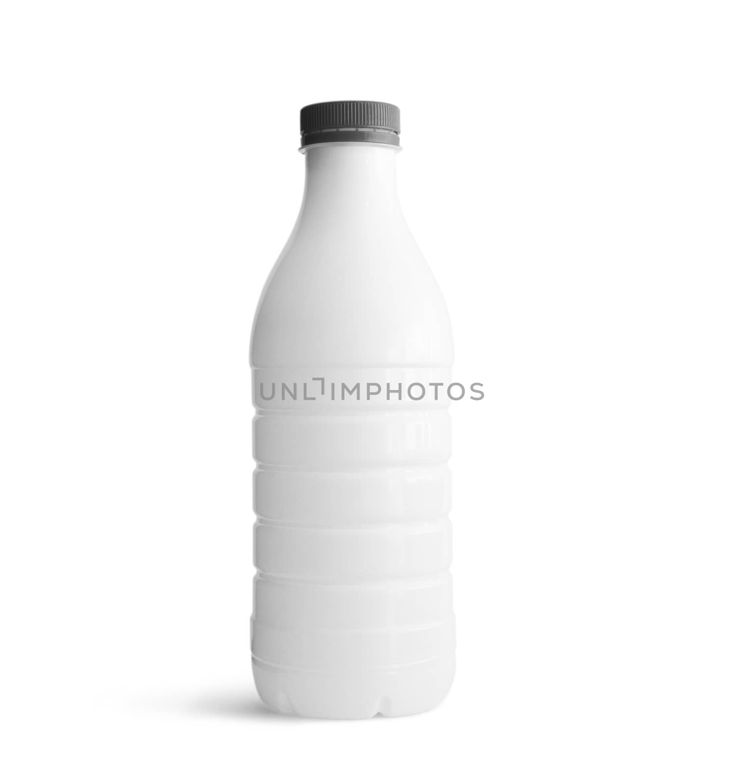 White plastic bottle with grey cap isolated on white background. With clipping path
