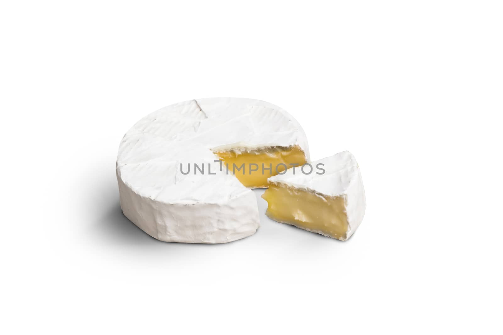 Fresh slice Camembert cheese natural on white background. With clipping path