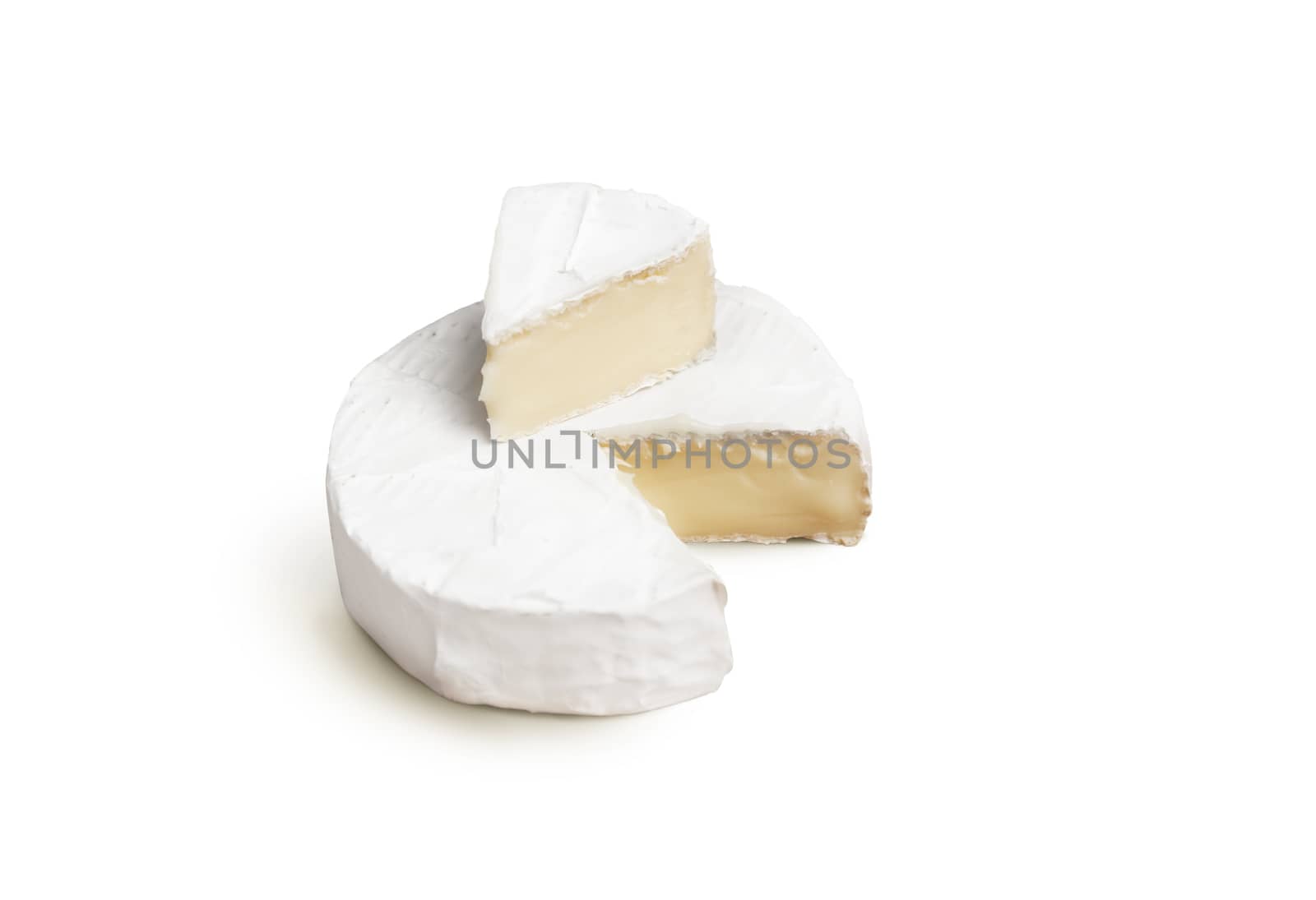 Fresh slice Camembert cheese natural on white background. With clipping path