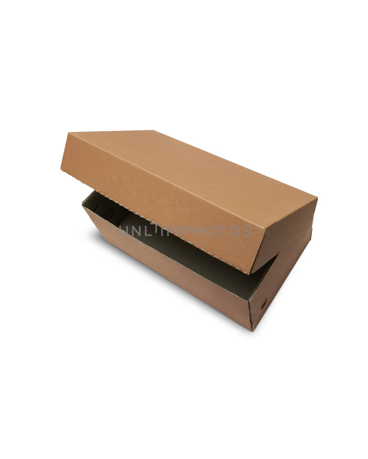 Empty brown Cardboard box with opened lid isolated on white background. With clipping path.