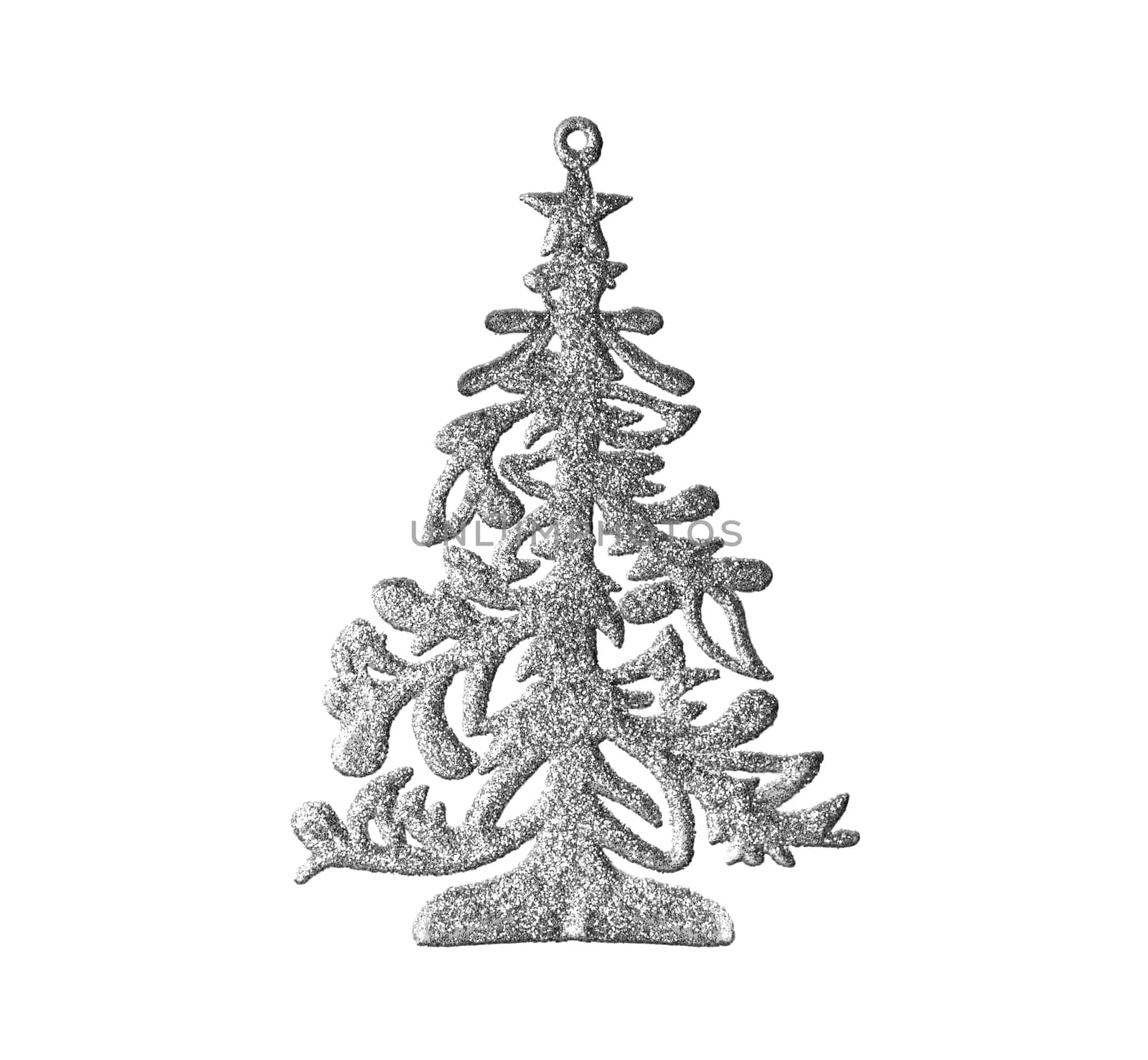 Silver decoration Christmas New Year Beautiful Pine, spruce, isolated on white background.