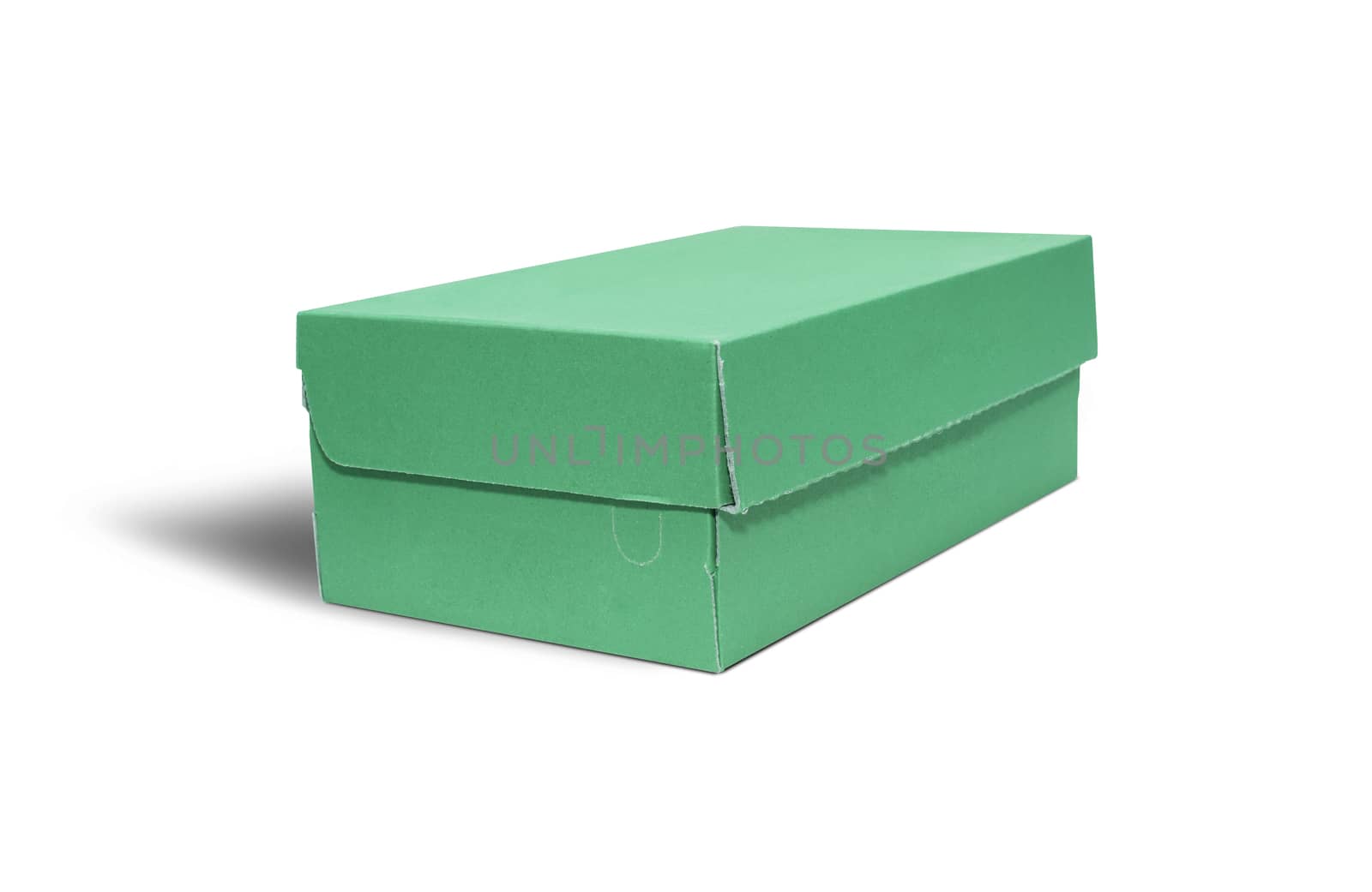 Empty green Cardboard box with opened lid isolated on white background. With clipping path.