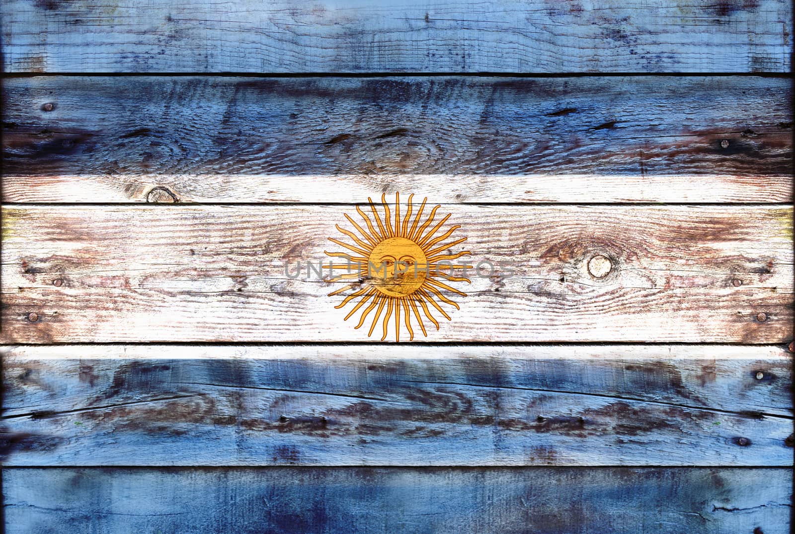 Flag of Argentina painted on grungy wood plank background